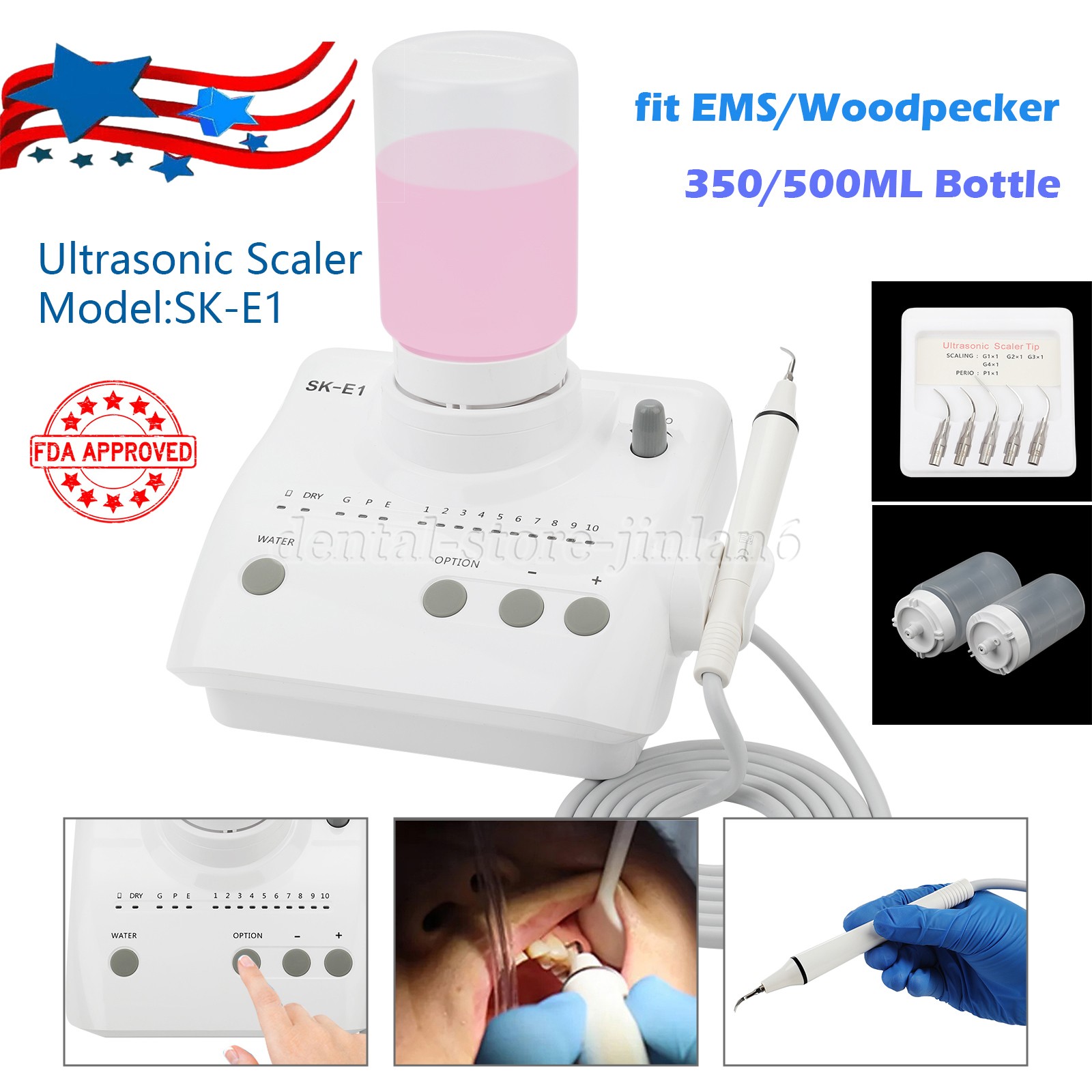 US! Cavitron Dental Ultrasonic Scaler fit EMS +Handpiece+Tips+Bottles SK-E1 FDA