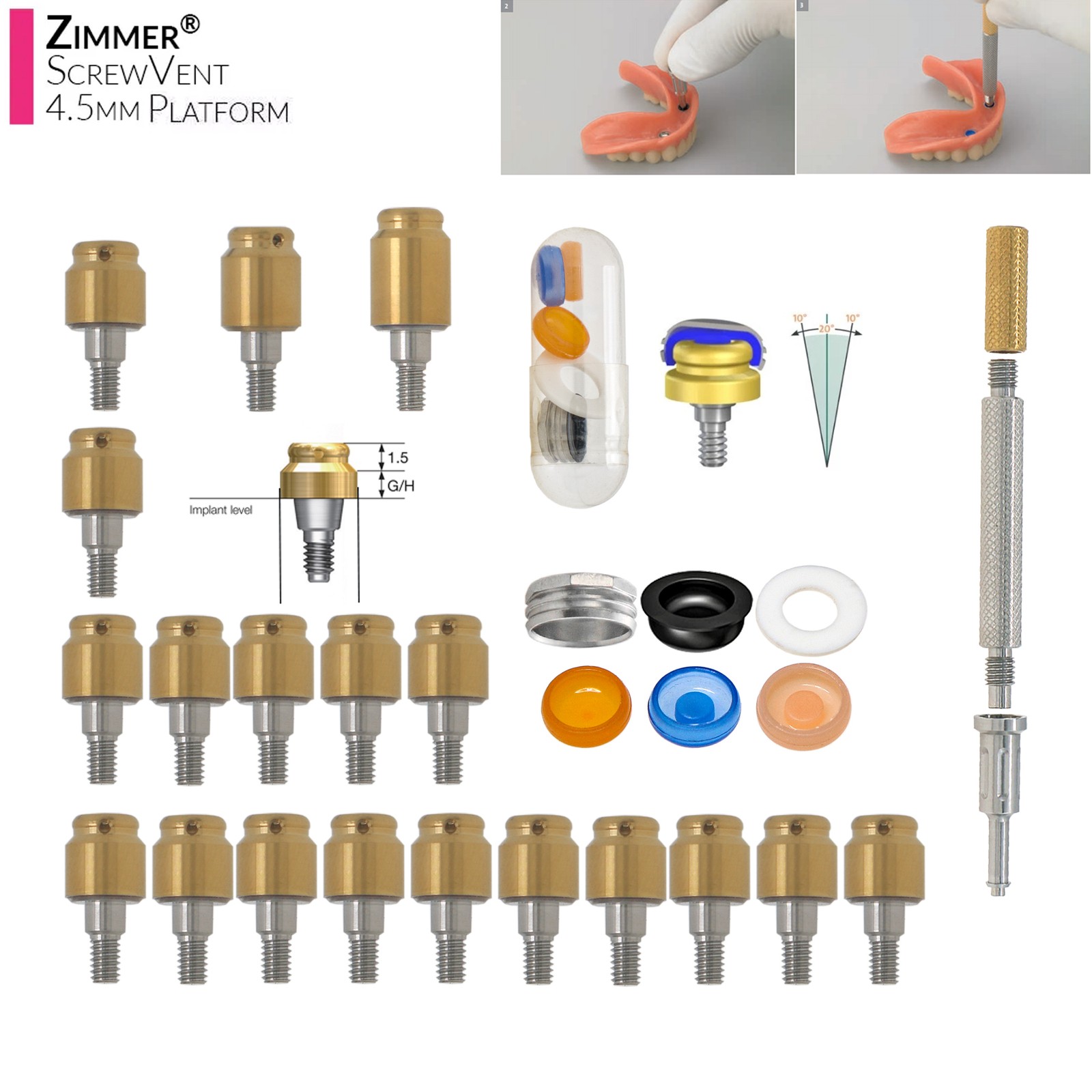 US Dental Locator Abutment Fits Zimmer TSV 3.5/4.5 NP/RP 1-5mm GH Internal Hex