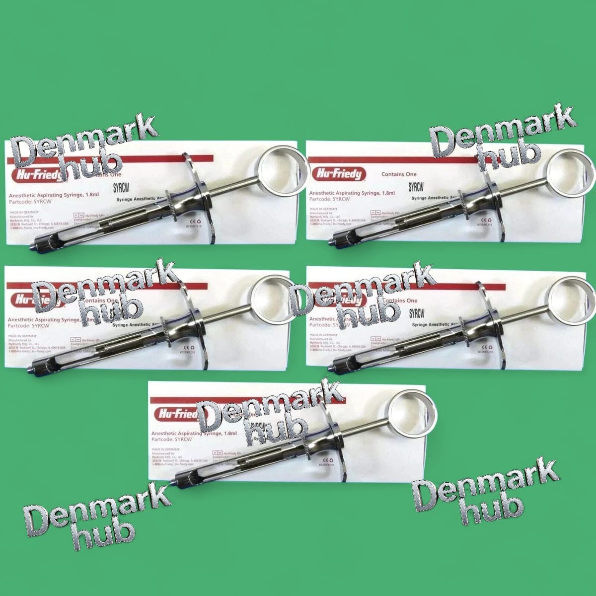 Lot of 5 Hu-Friedy CW Style Dental Anesthetic Aspirating 1.8ml Syringe SYRCW