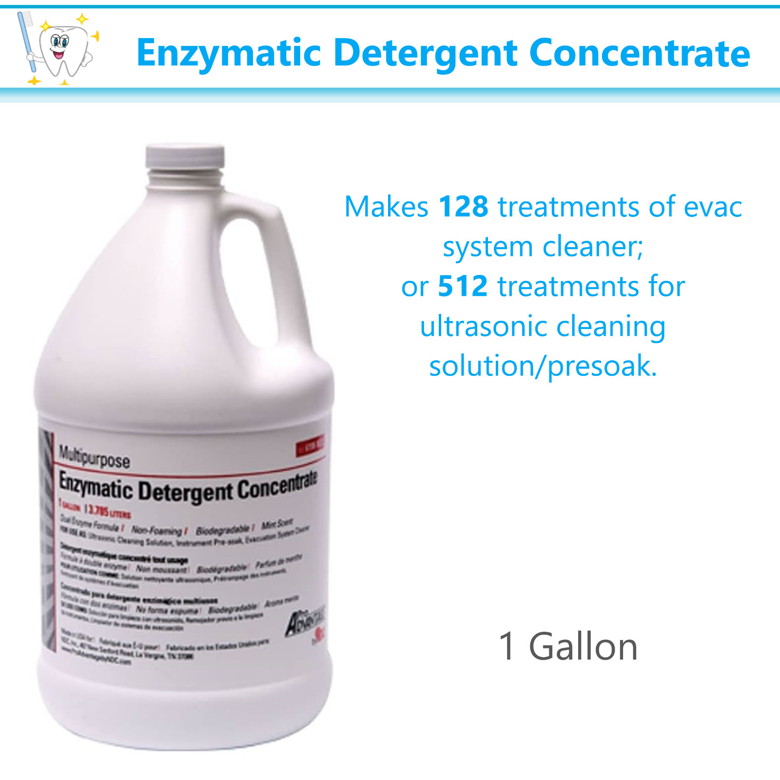 Dental Medical PRO ADVANTAGE ENZYMATIC DETERGENT CONCENTRATE, 1 Gallon