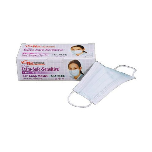 VALUMAX EXTRA SAFE SENSITIVE EARLOOP MASKS SKY BLUE 50/PACK