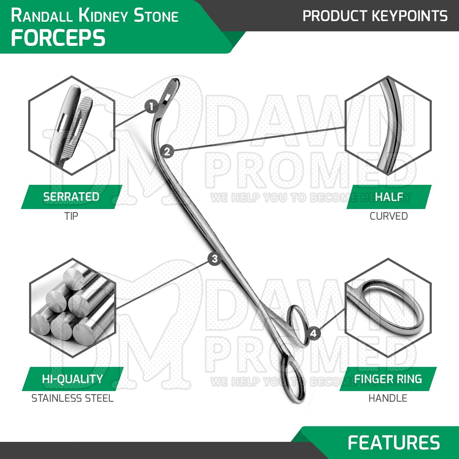Randall Kidney Stone Forceps 4 Pcs Set 8.25″ Half Curved Surgical Instruments