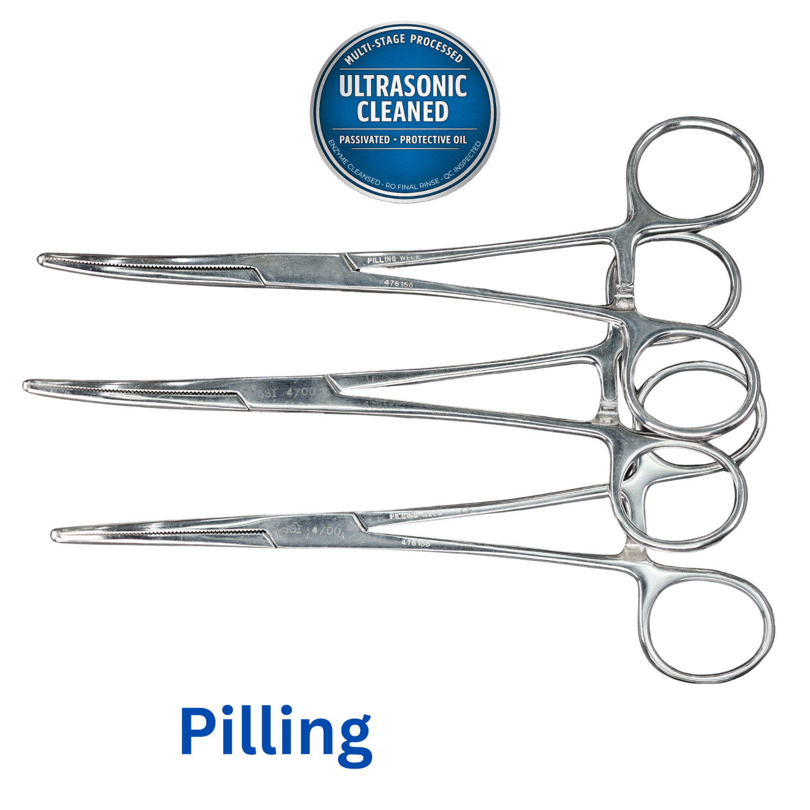 3x Pilling 476155 Mayo-Pean Forceps, Serrated, Curved, 6.5″ – Ultrasonic Cleaned