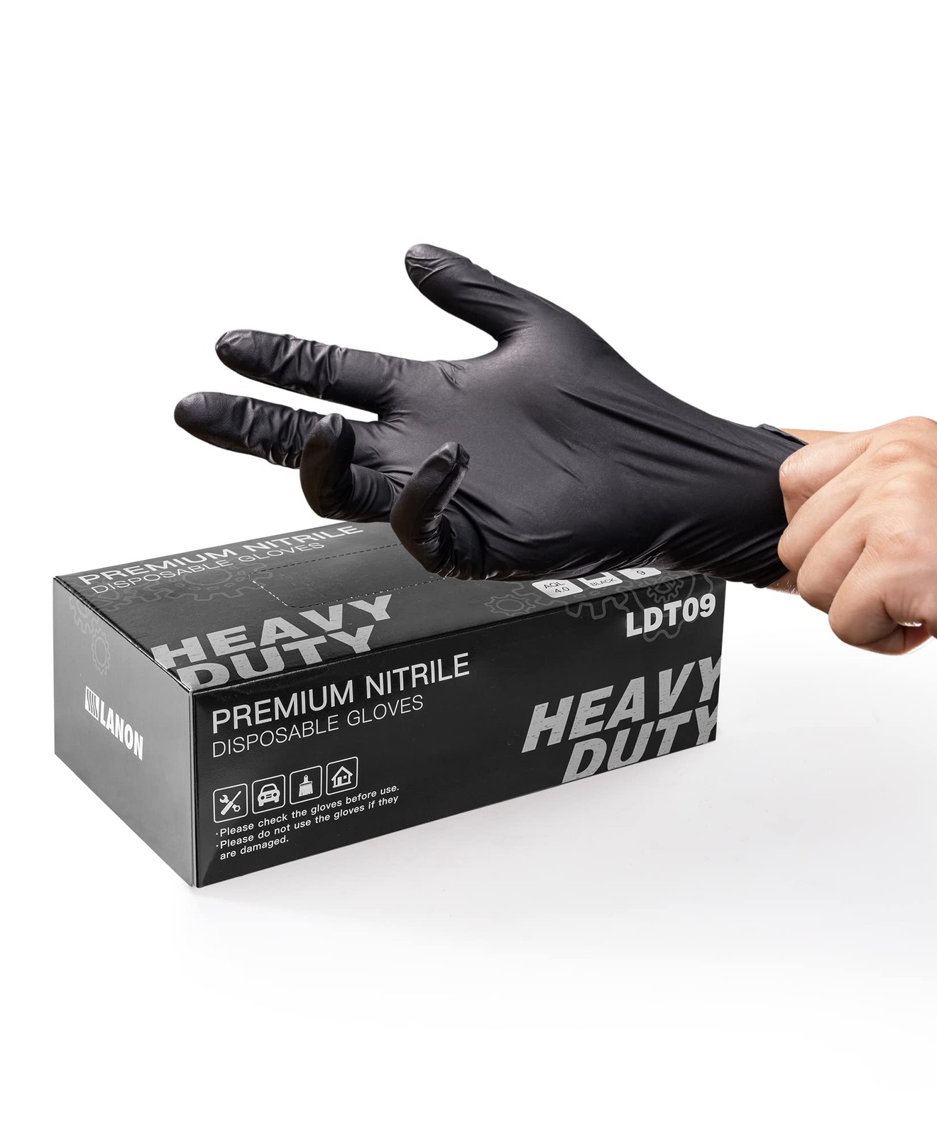 LANON 6-mil Black Nitrile Disposable Gloves, Food-Safe, Powder-Free, Heavy-Du…