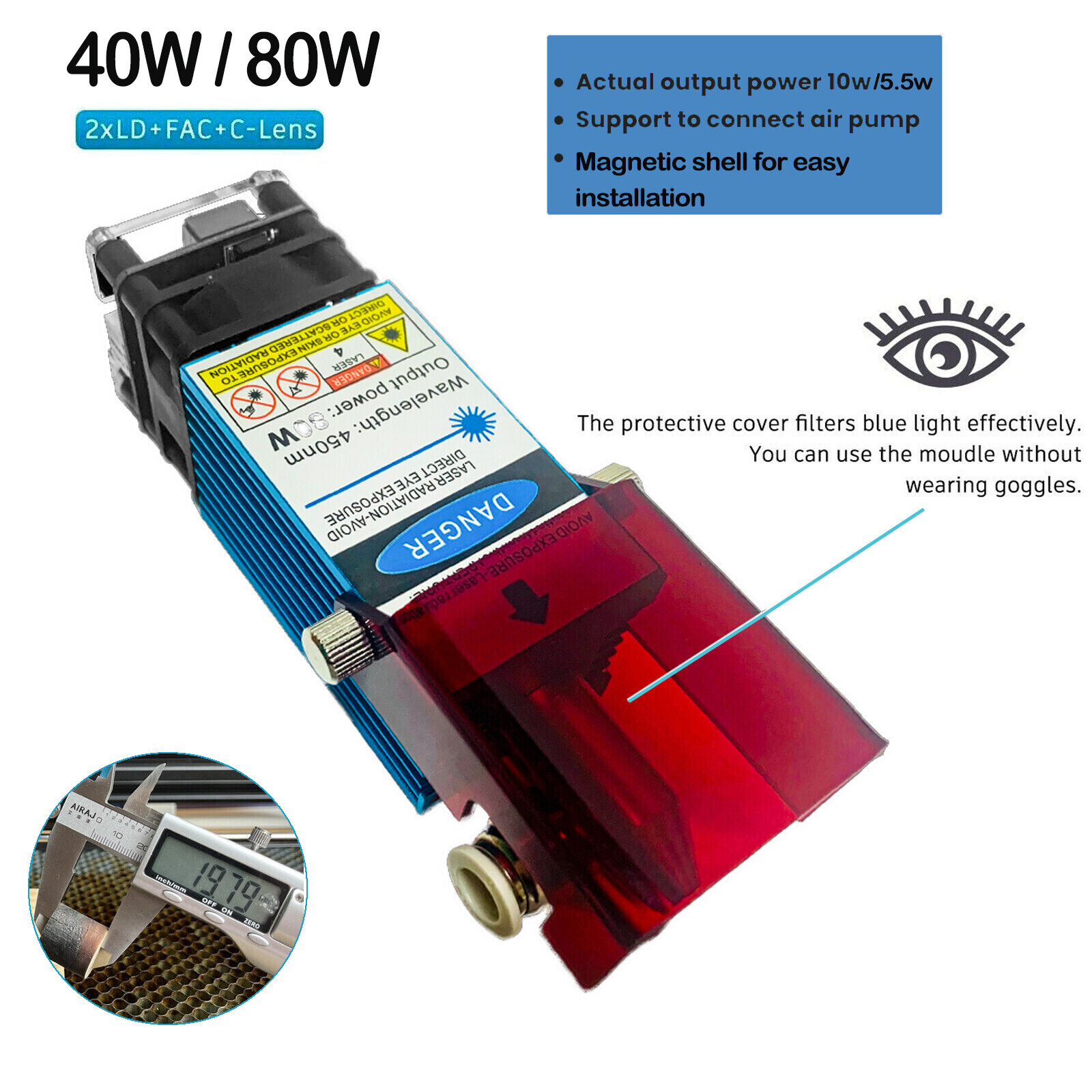 80W Laser Head Module Air Assist TTL For DIY CNC Cutter Laser Engraver Machine