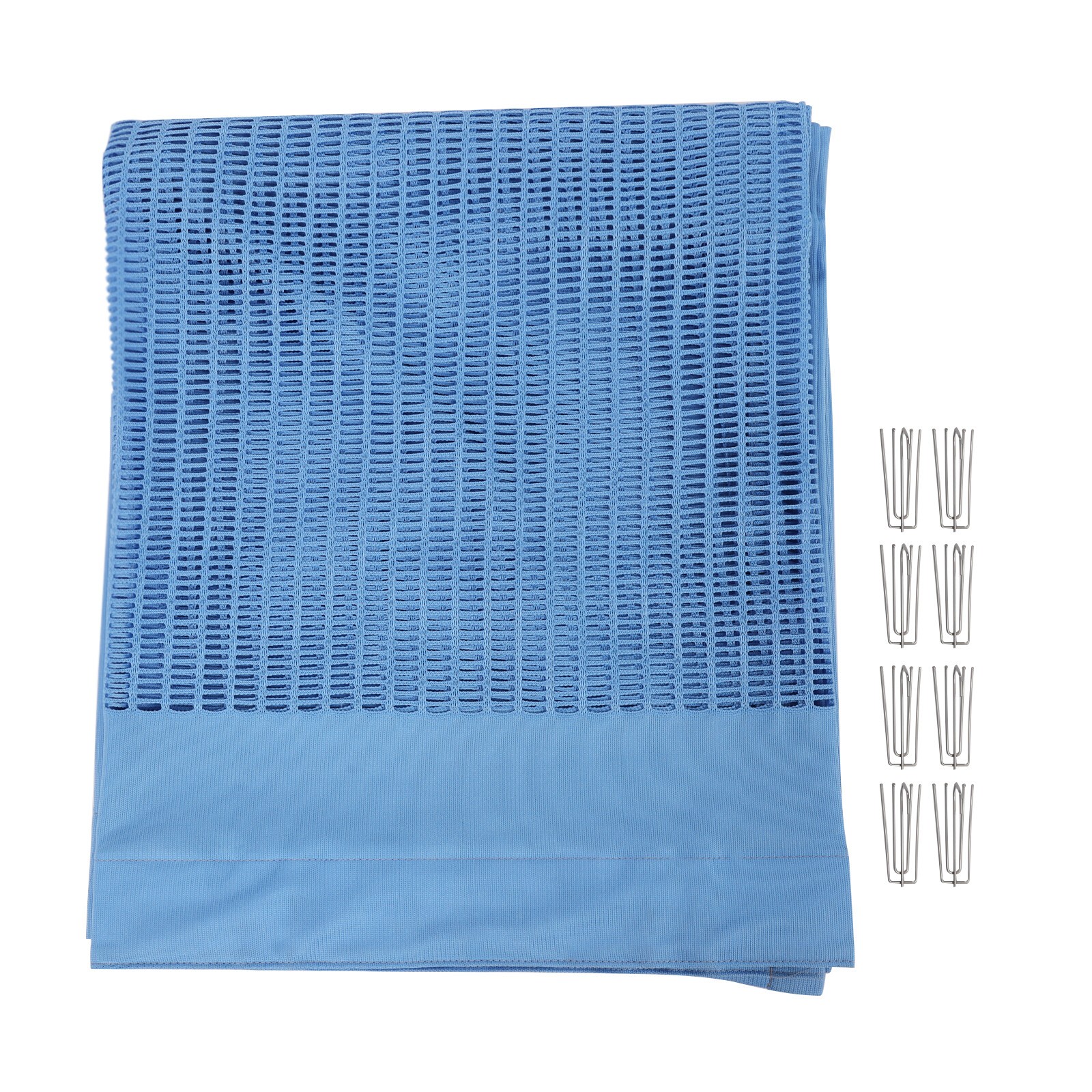 Polyester Zig Zag Curtain (7*8ft, Blue) with Flat Hooks for Hospital ICU Clinic