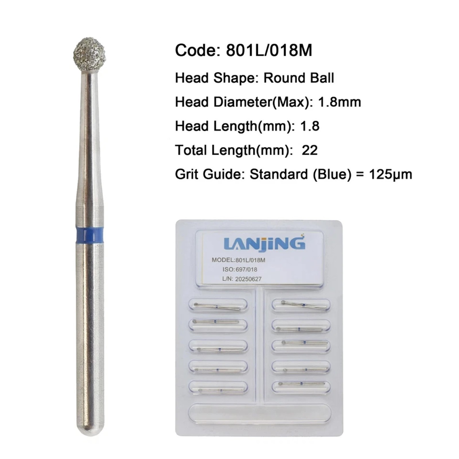 Dental Diamond Burs Round Surgical Long Ball Barrel FG High Speed 801 801L 811