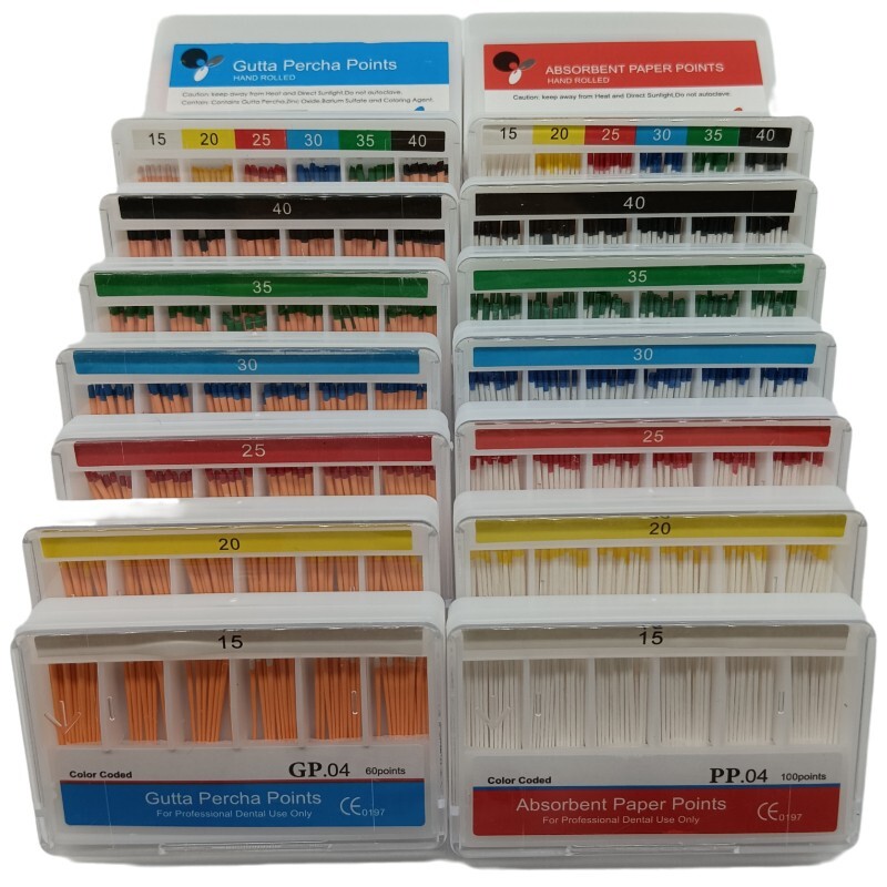 Endodontic GUTTA PERCHA POINTS Taper 0.4, All Sizes Dental Meta, 60 Points/box