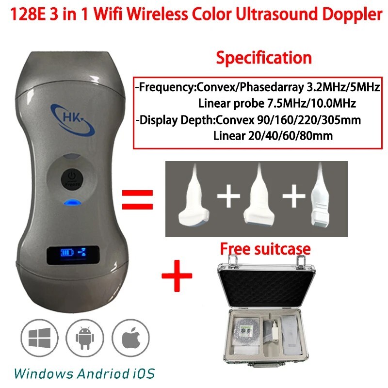 128E Wifi Wireless Color Ultrasound Doppler 3 in 1 Convex Linear Probe
