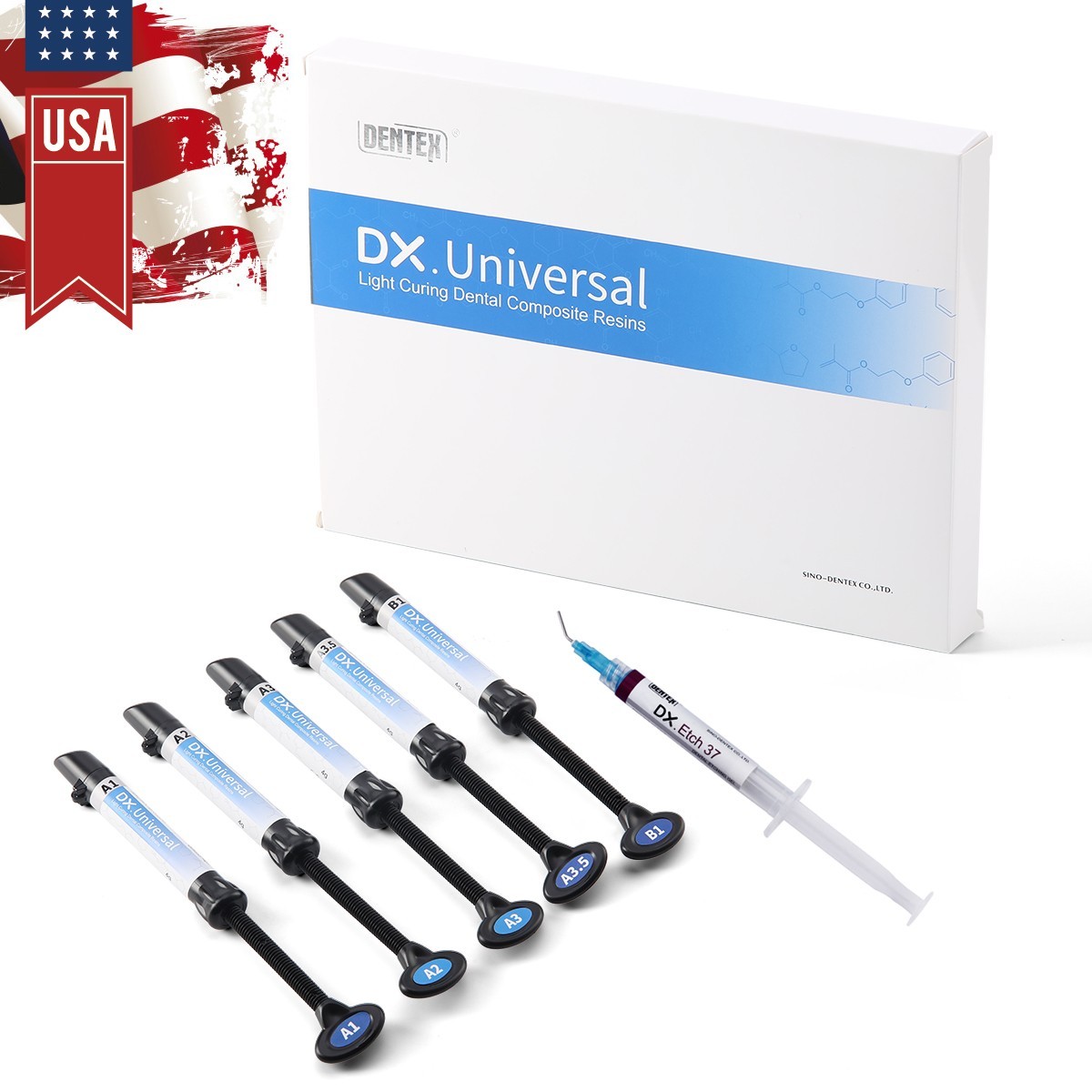 Kit de resina de compuesto de cura dental Dentex Light Shade A1 A2 A3 A3.5 B1