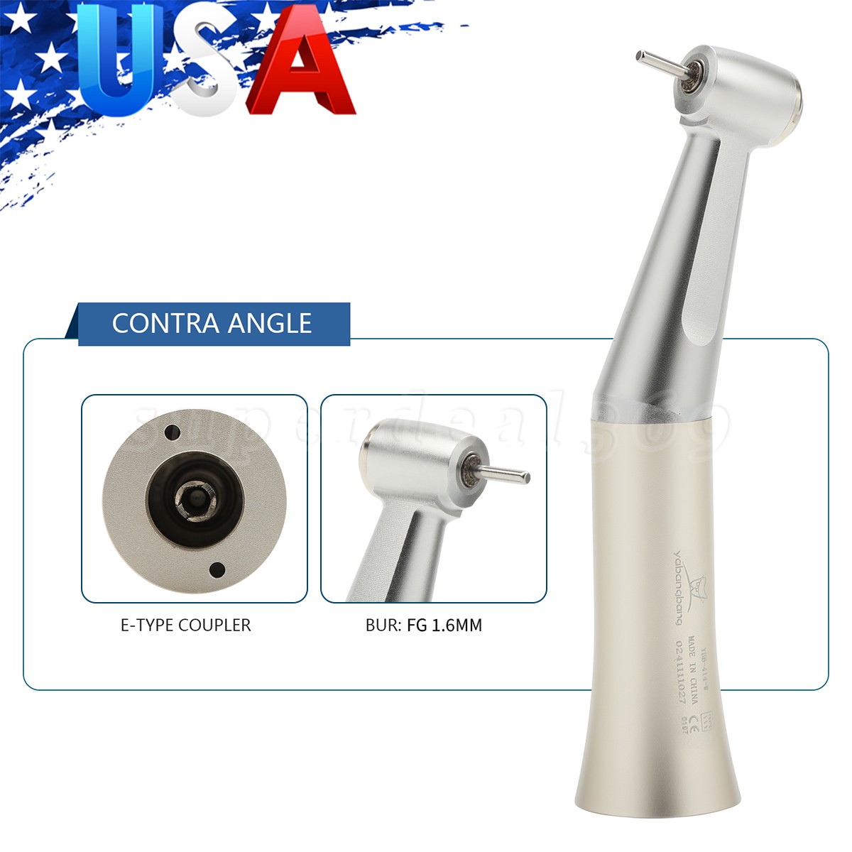 1-5 PCS Dental Low Speed Handpiece Push Contra Angle fit FG Burs 1.6mm E-type dt