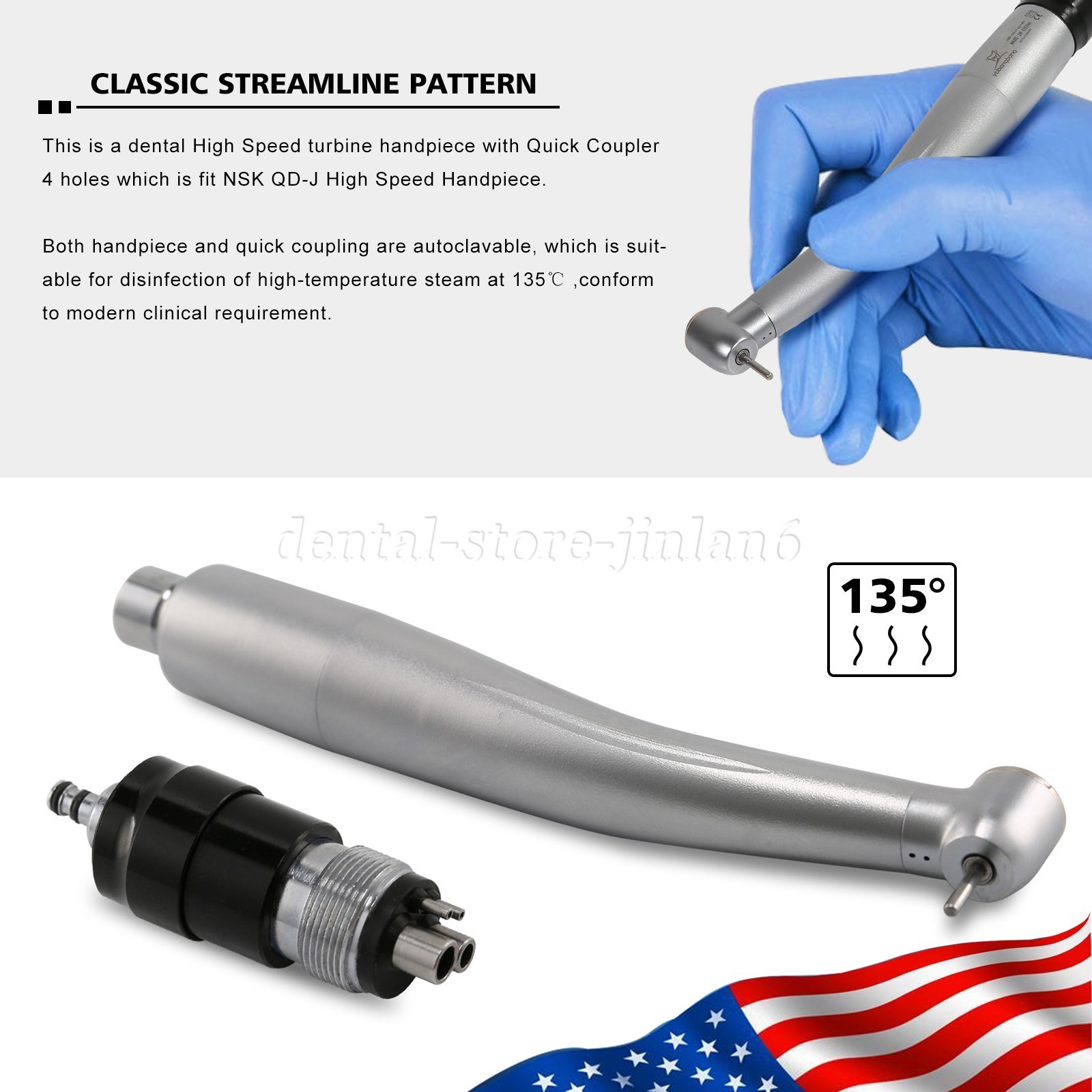10 Pcs NSK Style Dental High Speed Turbine Handpiece+4 Hole Quick Coupling YBNK4