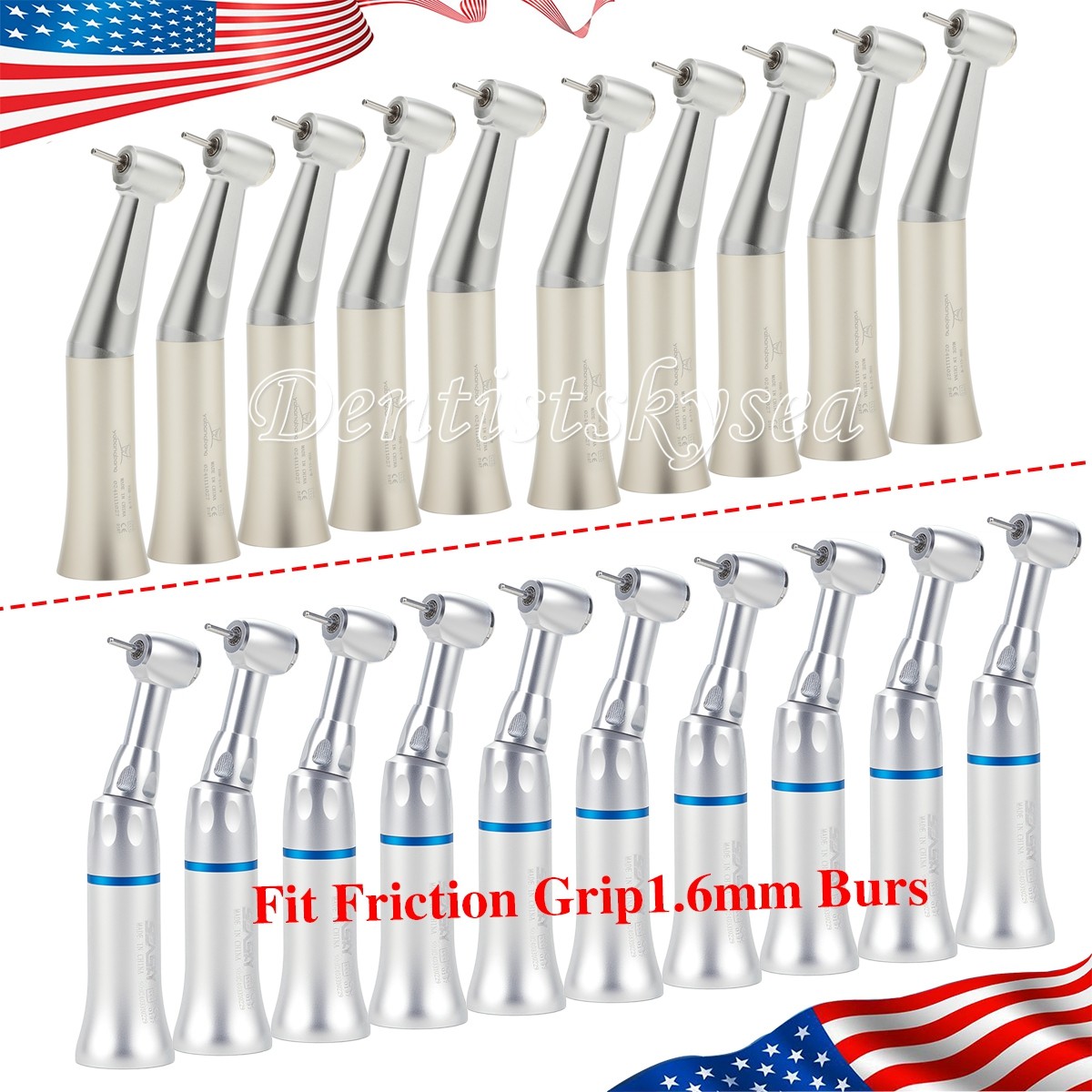 Dental Low Speed Handpieces Contra Angle Push Button E-Type fit FG 1.60mm Burs