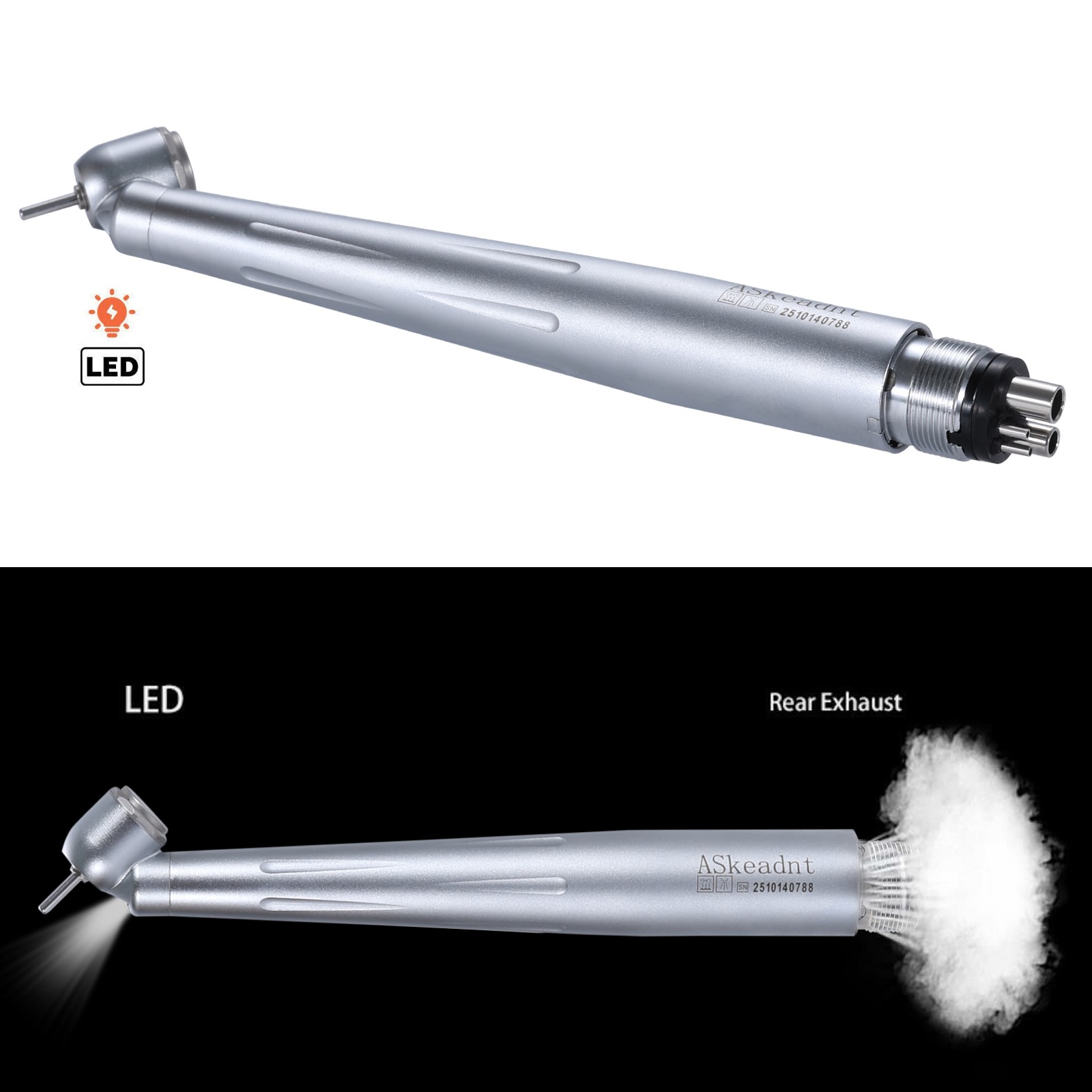 Pieza de mano quirúrgica dental de fibra con LED y generador E de 45 grados 4H