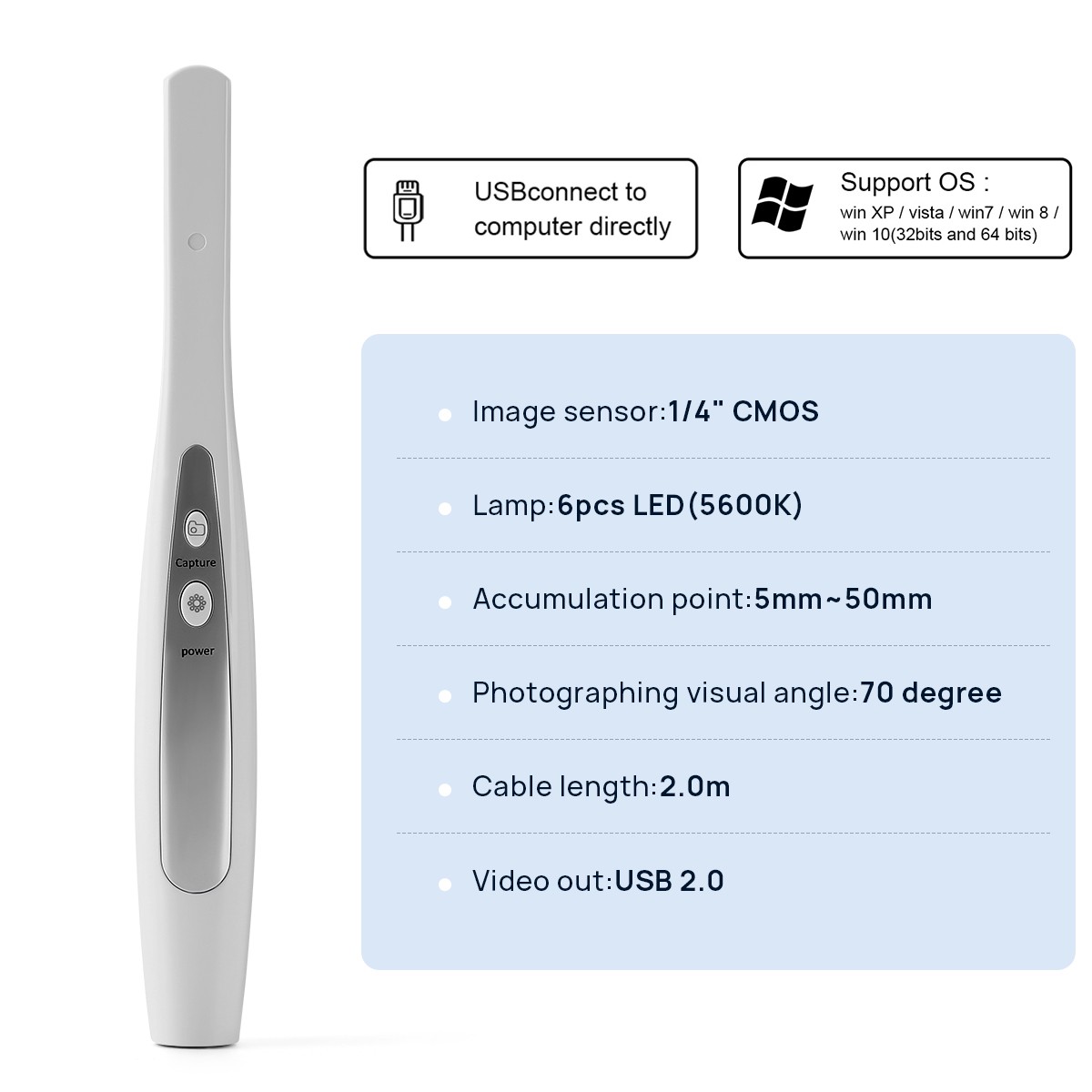 AZDENT Dental USB Intraoal Camera 6 LED Auto-Focus Digital Imaging Endoscope