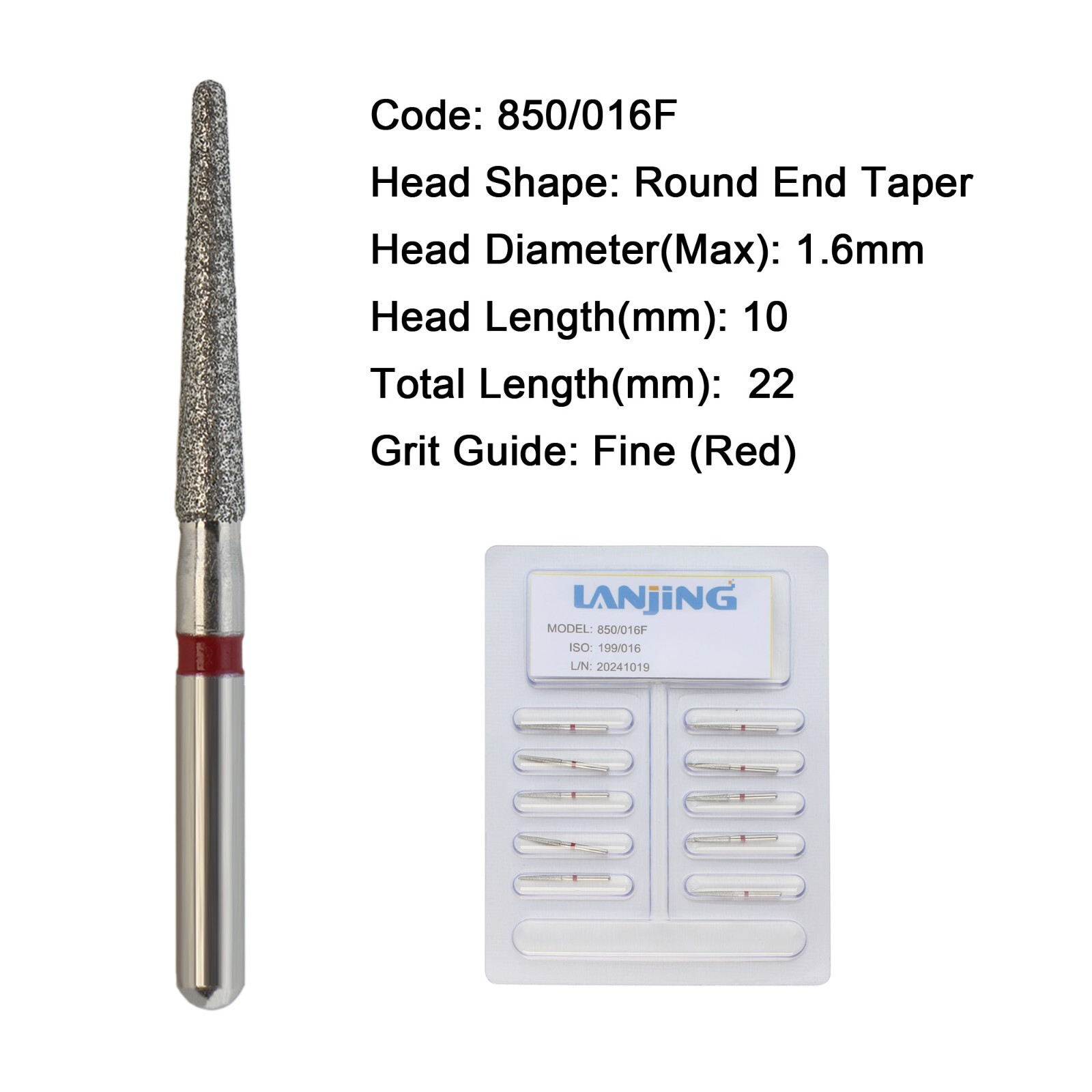 Dental Diamond Burs FG 850/016F Round End Taper High Speed Fresas de diamante