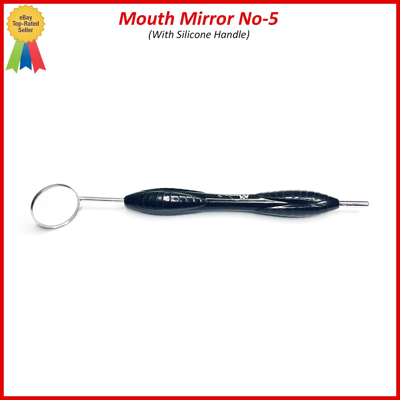 Dental Mouth Mirror, No 5 Tooth Examination Instrument, Silicone Handle Black