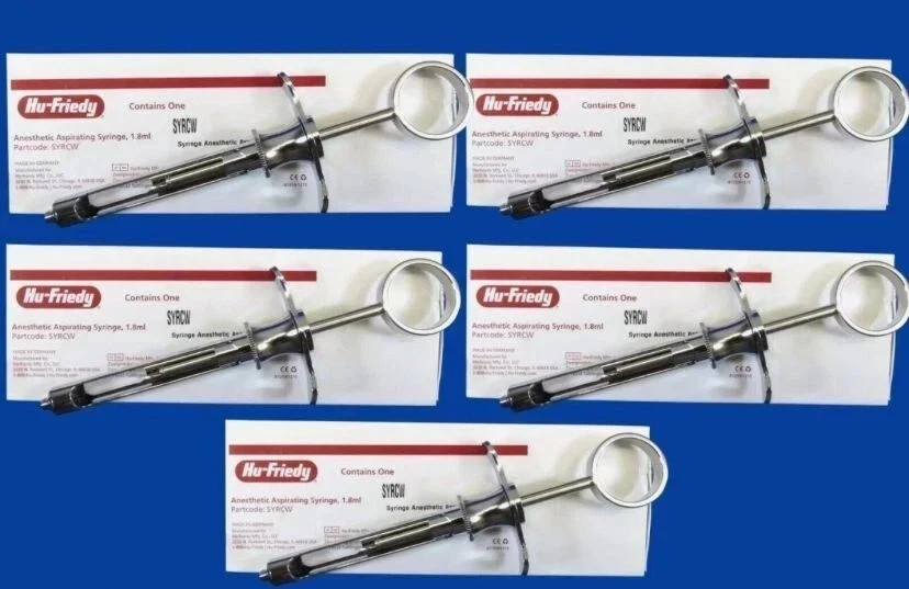 Lot of 5x Hu-Friedy CW Style Dental Anesthetic Aspirating 1.8ml Syringe SYRCW