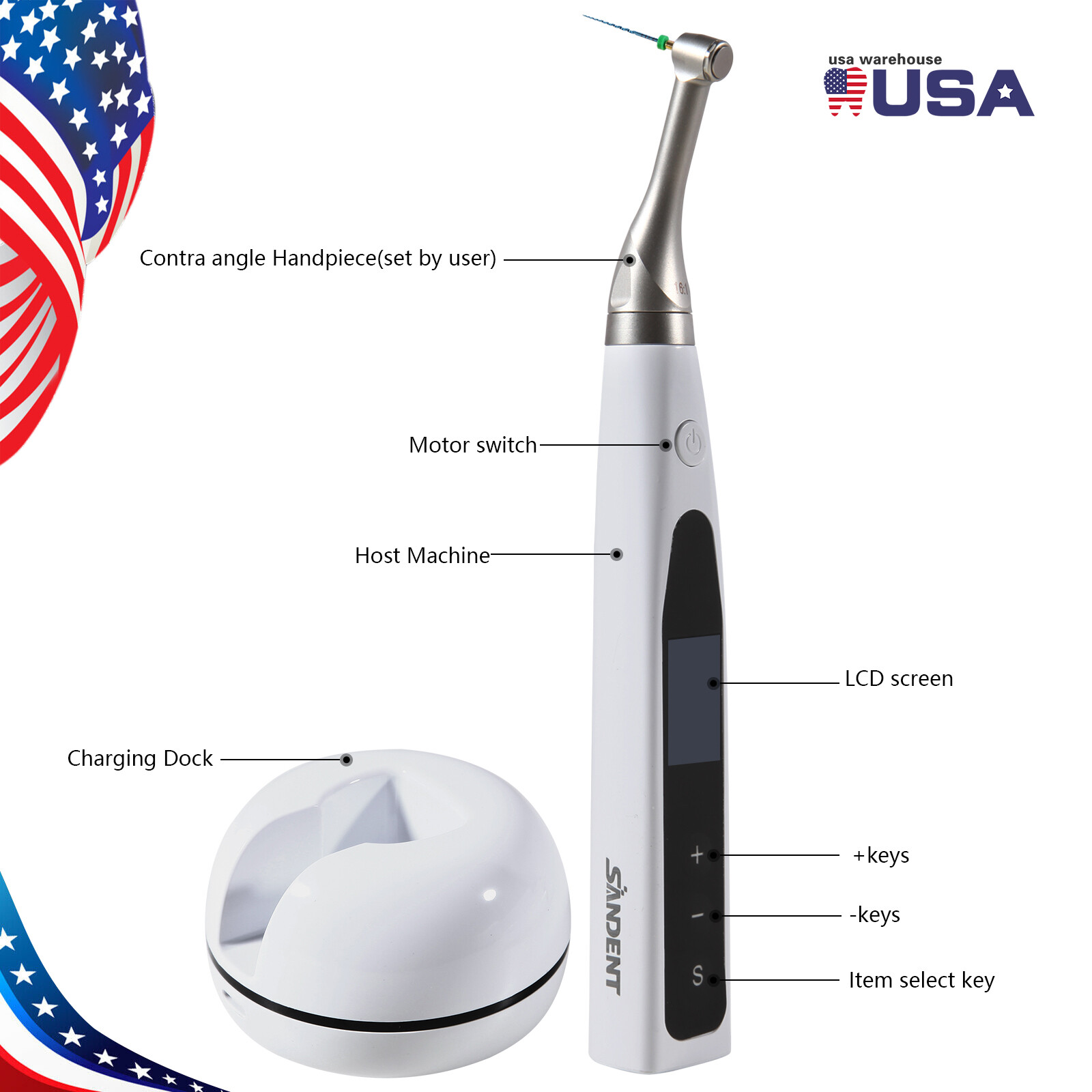 2 in 1 Wireless Dental Endo Motor Reciprocating with Built in Apex Locator LED