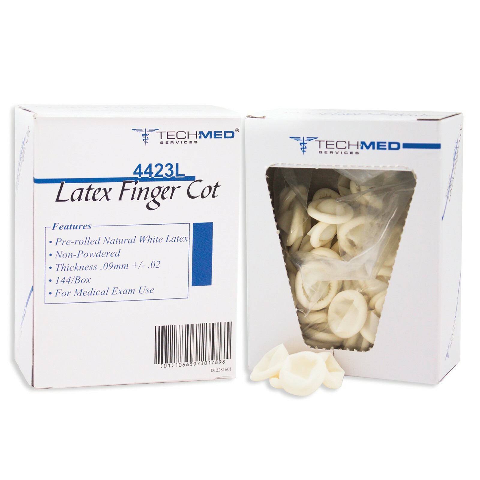 Tech-Med Pre-Rolled Natural White Latex Finger Cots Large Disposable 144/Bx