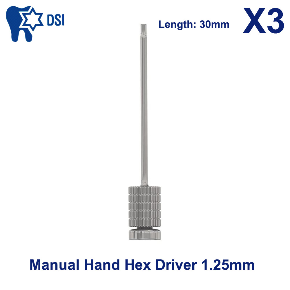 3x Dental DSI Abutment Screw Manual Hand Long 30mm Hex Driver Ø1.25mm Abutment