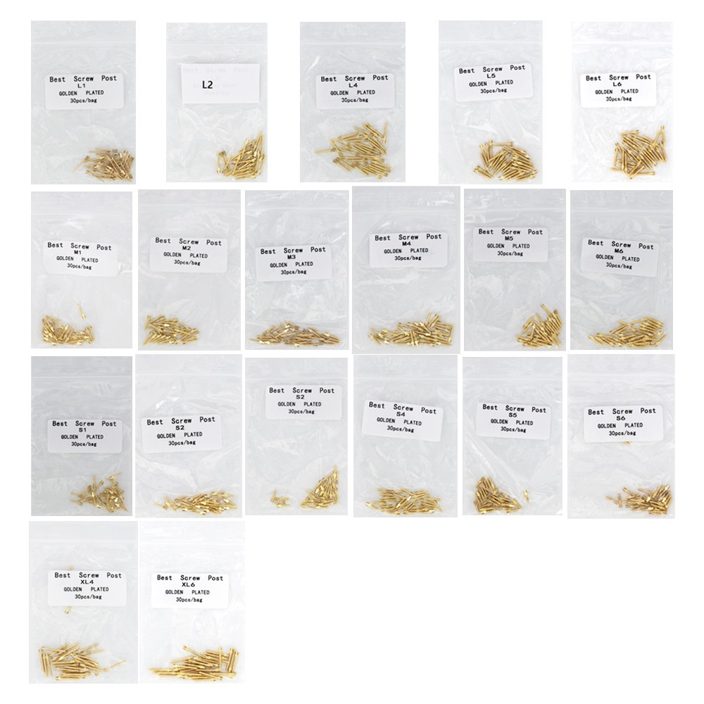 30 Pcs Dental Screw Post Plated 24K Gold Conical Refill for Root Canal S/M/L/XL