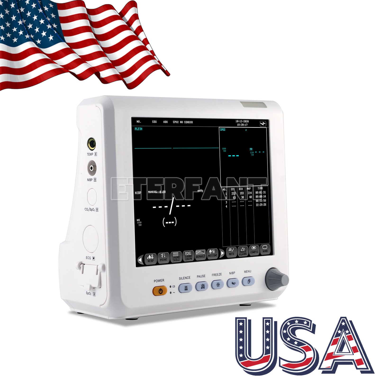 ETERFANT 8″ Patient Monitor ICU CCU Vital Sign For Hospital PR,NIBP, SPO2,TEMP