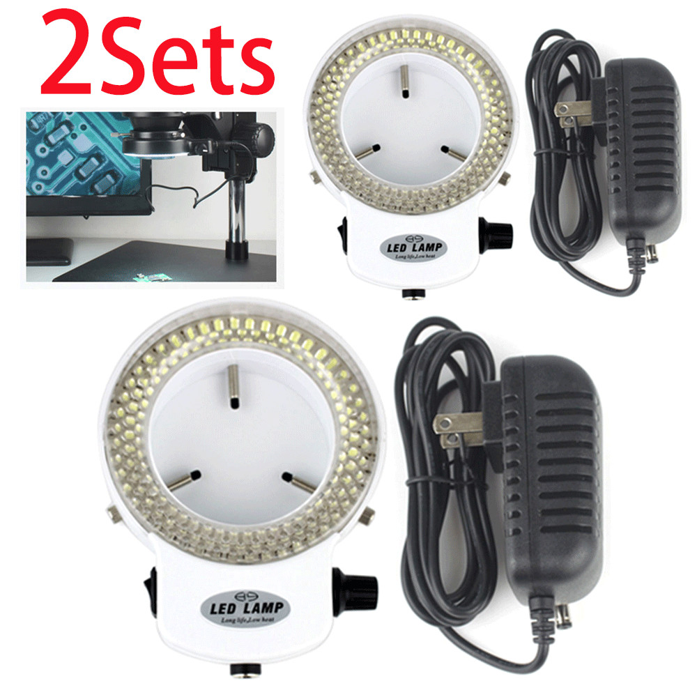 2PCS USA 144 LED Bulb Microscope Ring Light Illuminator Lamp US Plug White