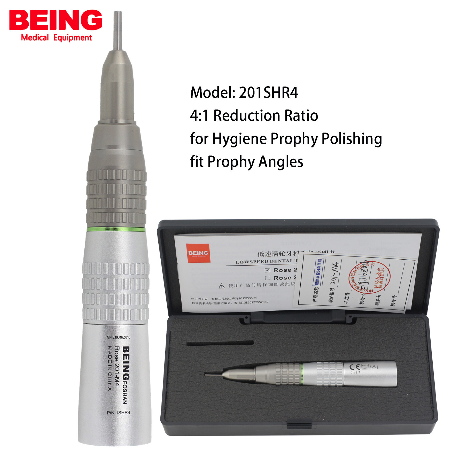 BEING 4:1 Prophy Handpiece Straight Low Speed Dental Contra Angle HP-44M NSK ER4