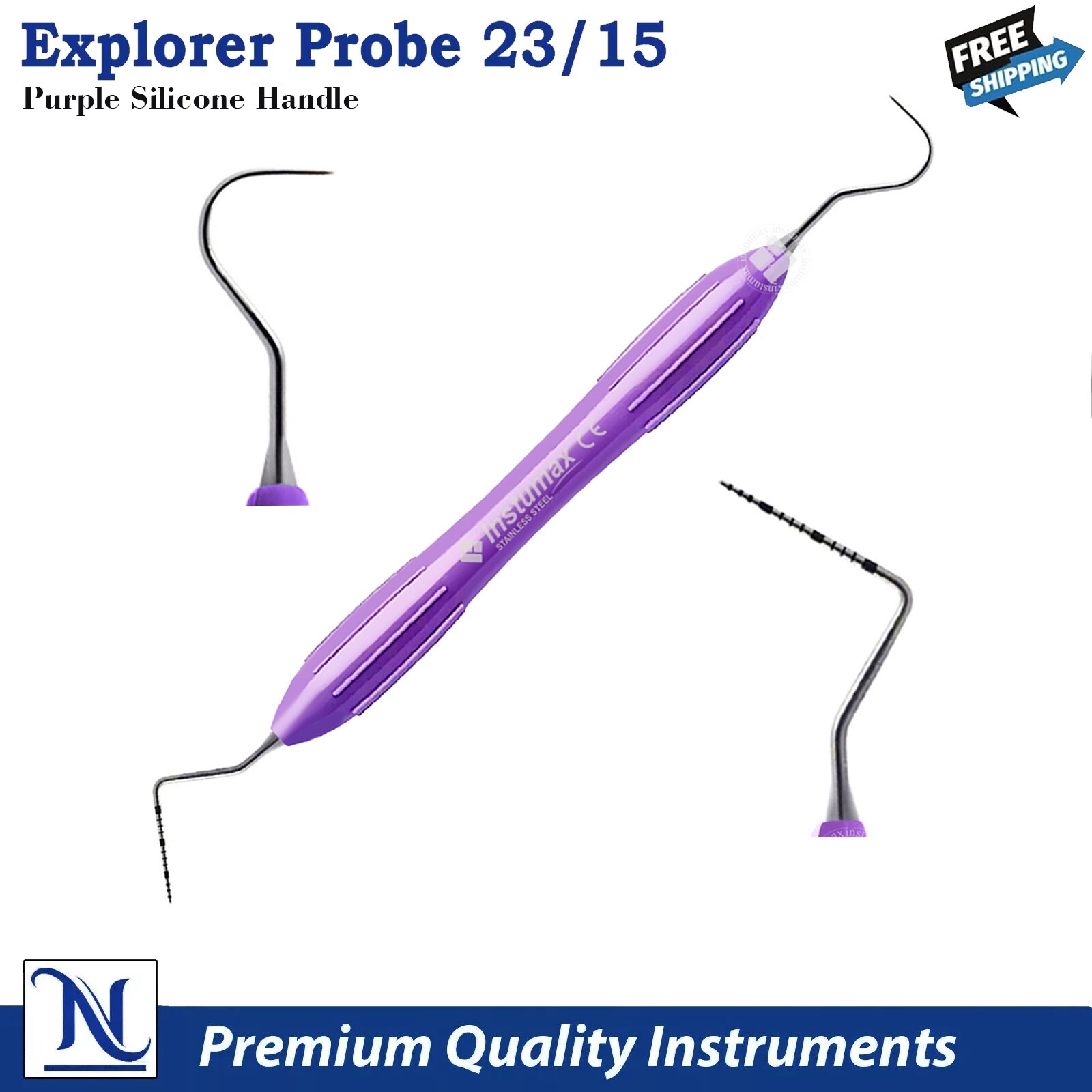 Dental Periodontal Explorer Probe UNC15/23 Purple Color Coded Silicone Handle