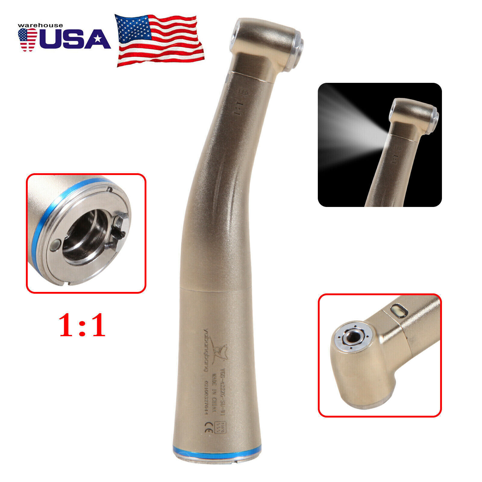 NSK type Dental LED Optic 1:1 Contra Angle Handpiece Internal Water Spray E-type