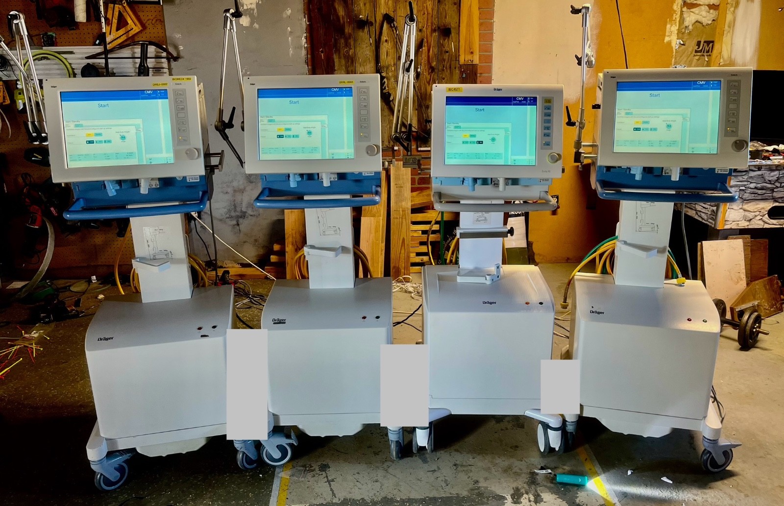 EVITA XL DRAGER VENTILATORS w/ compressor, LOT SALE, 48 flow sensors & more