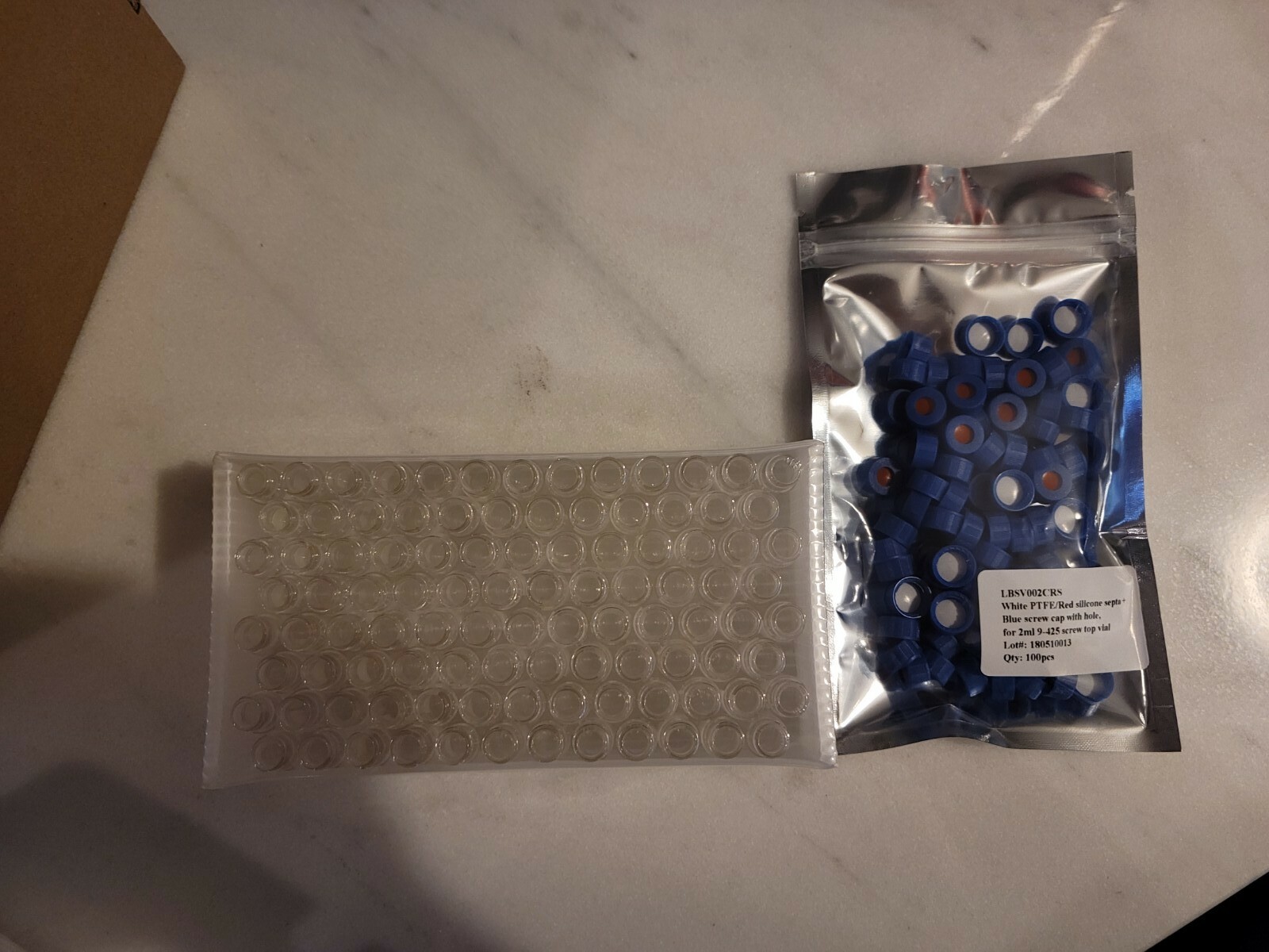100Pcs 2ml Autosampler Vials+Caps Glass Bottle Screw Top 9-425 HPLC+Write Spot