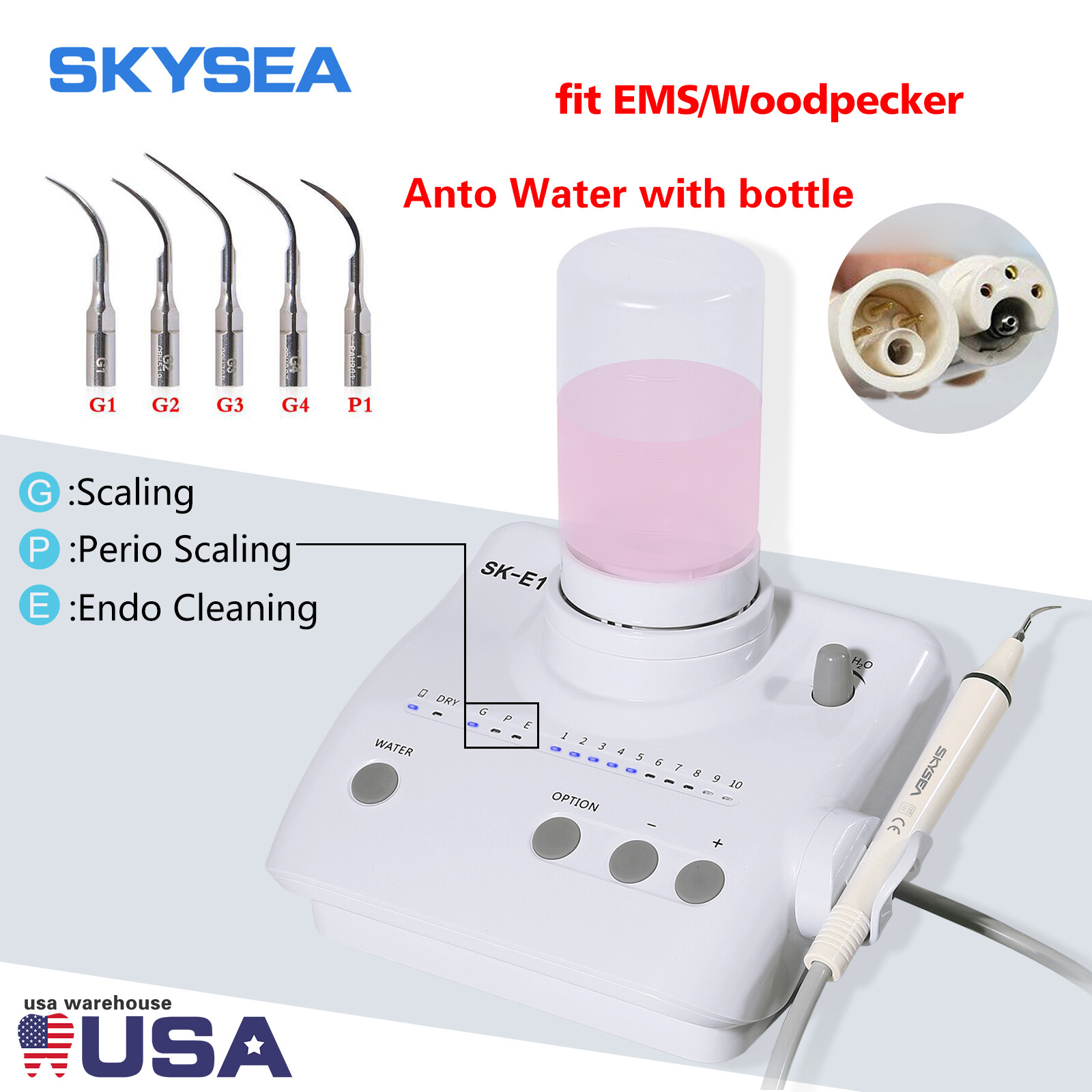 Dental Portable Ultrasonic Piezo Scaler auto water supply fit EMS & Handpiece