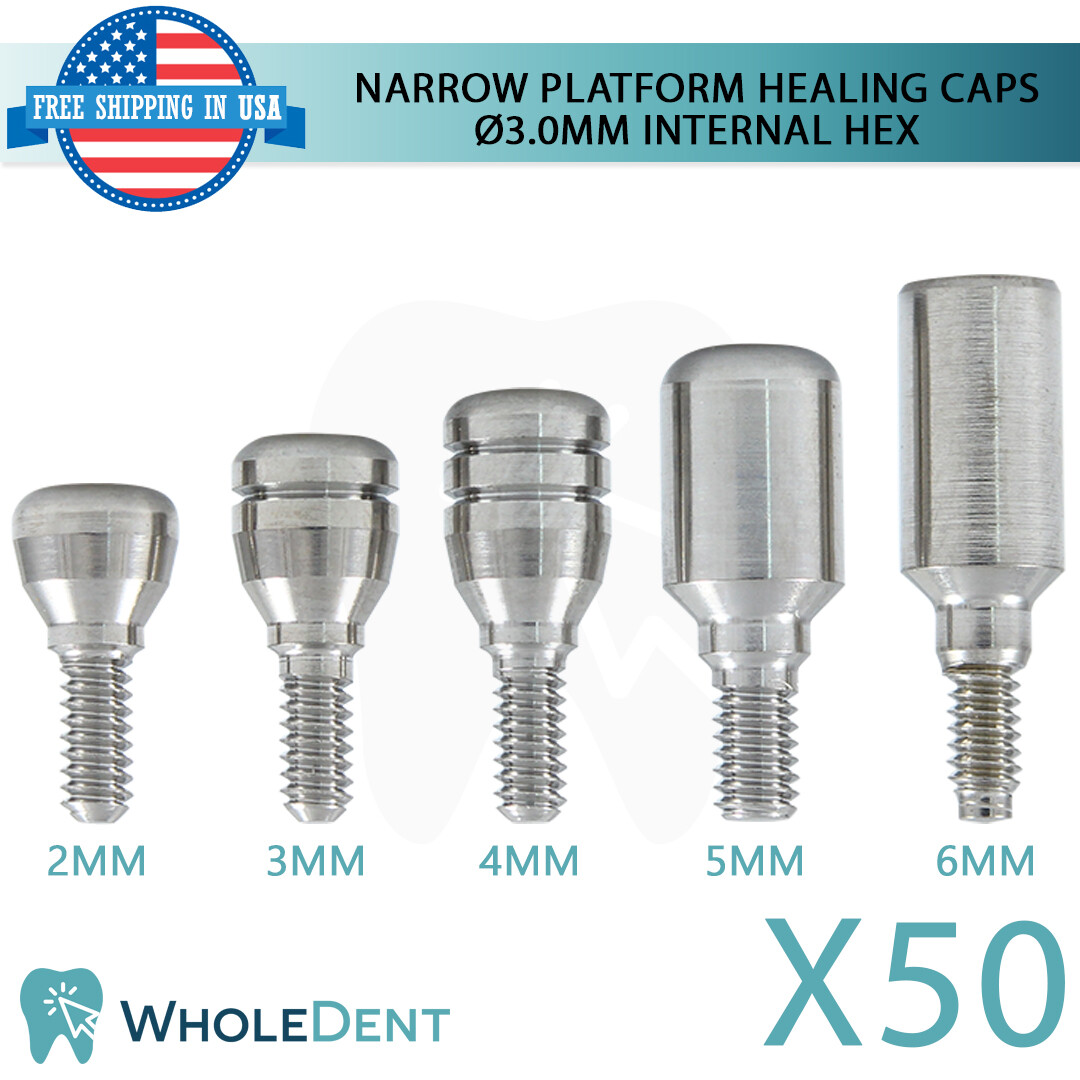 50x Narrow Platform Healing Caps Ø3.0mm Titanium Dental Implant Abutment Int Hex