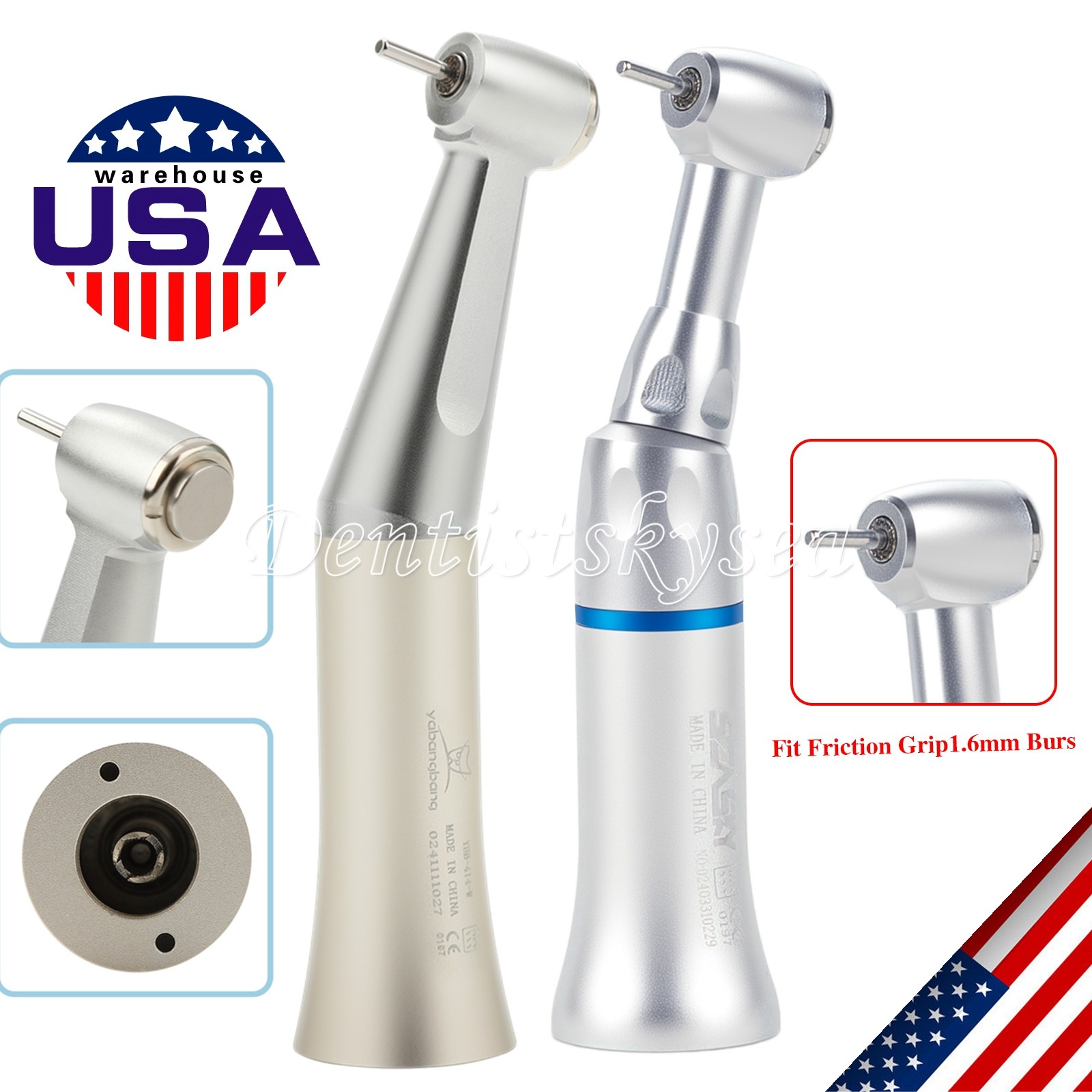 Dental Low Speed Handpieces Contra Angle Push Button E-Type fit FG 1.60mm Burs