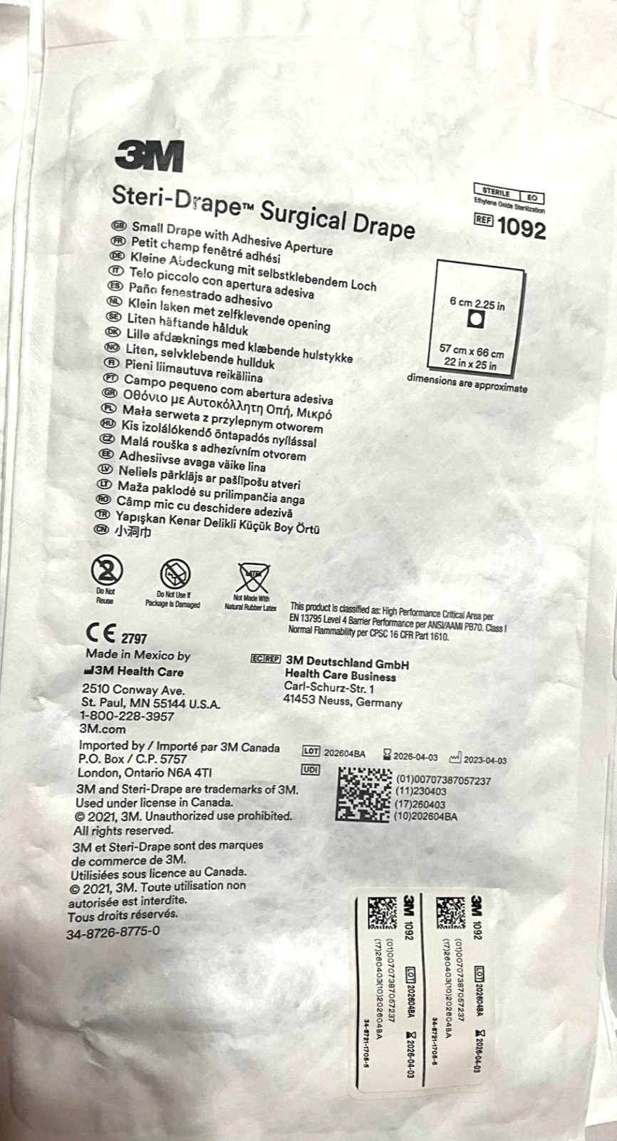 Lot of 10 3M Steri-Drape Sterile Surgical Drape 22” x 25” – #1092