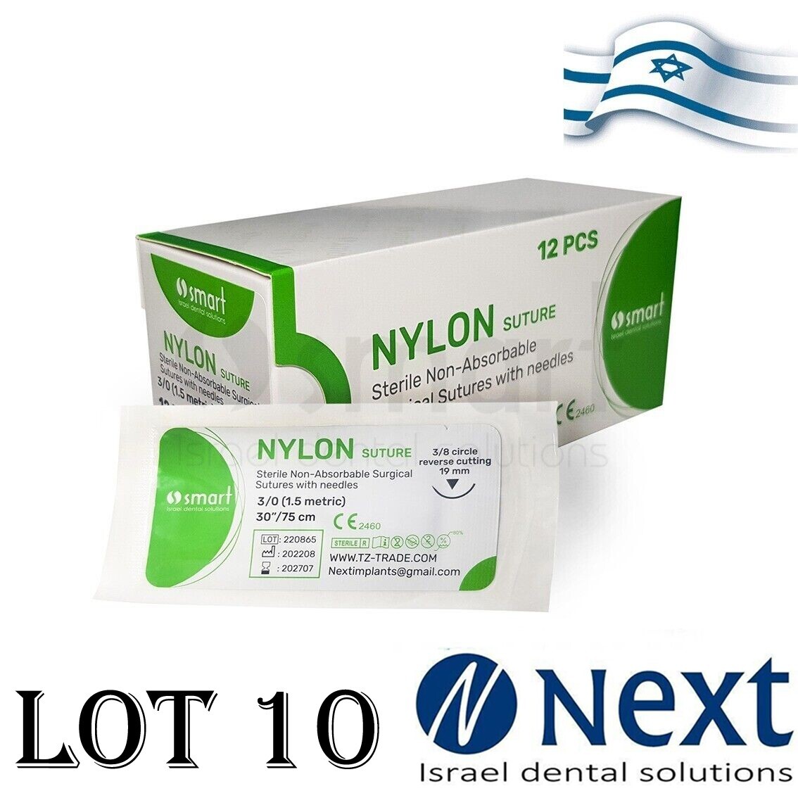 LOT x 10 Dental and Veterinary Non Absorbable stitch Nylon 3/0 box 12 pcs
