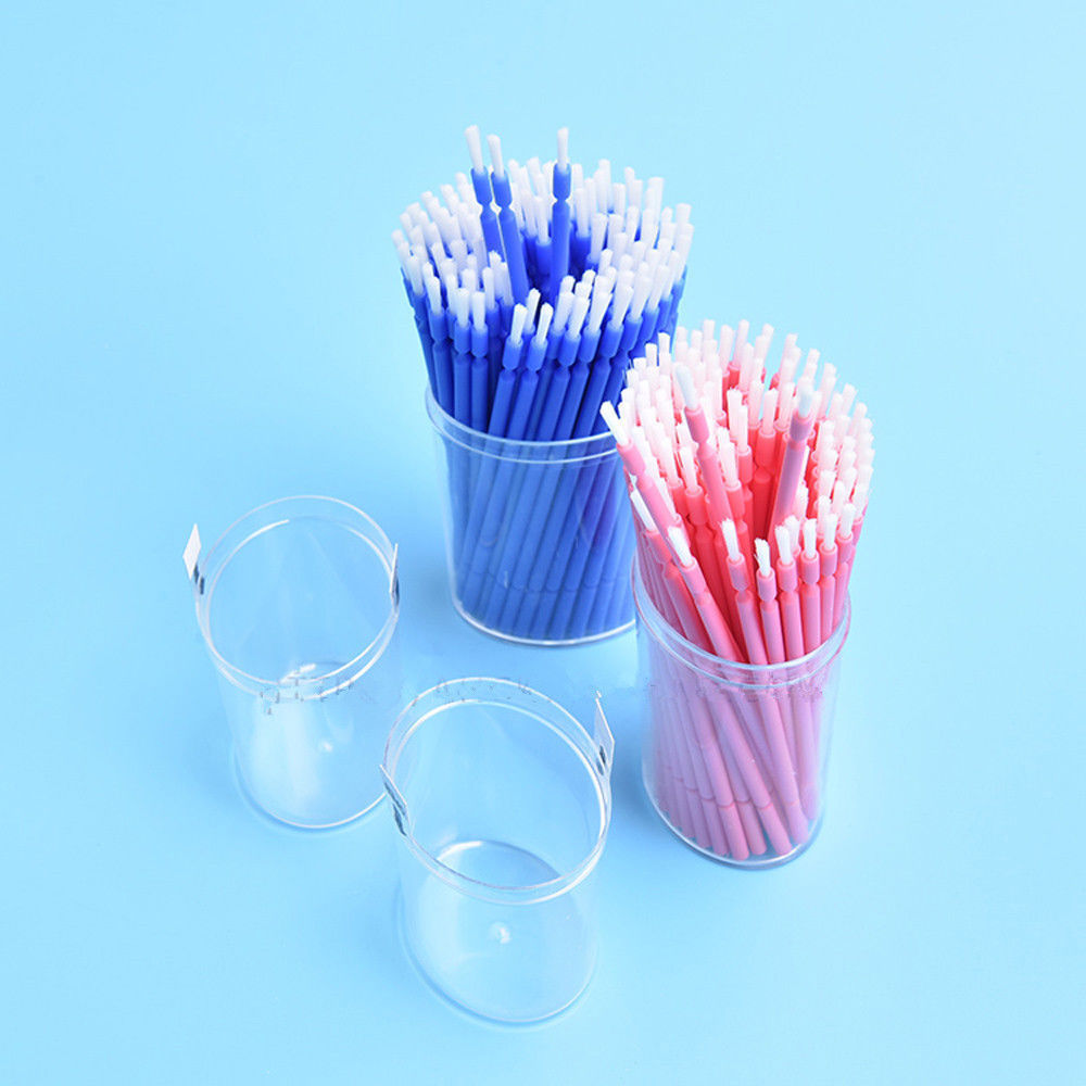 100 Pcs Dental Disposable Micro Applicator Brush Bendable Long Shank Pink Blue