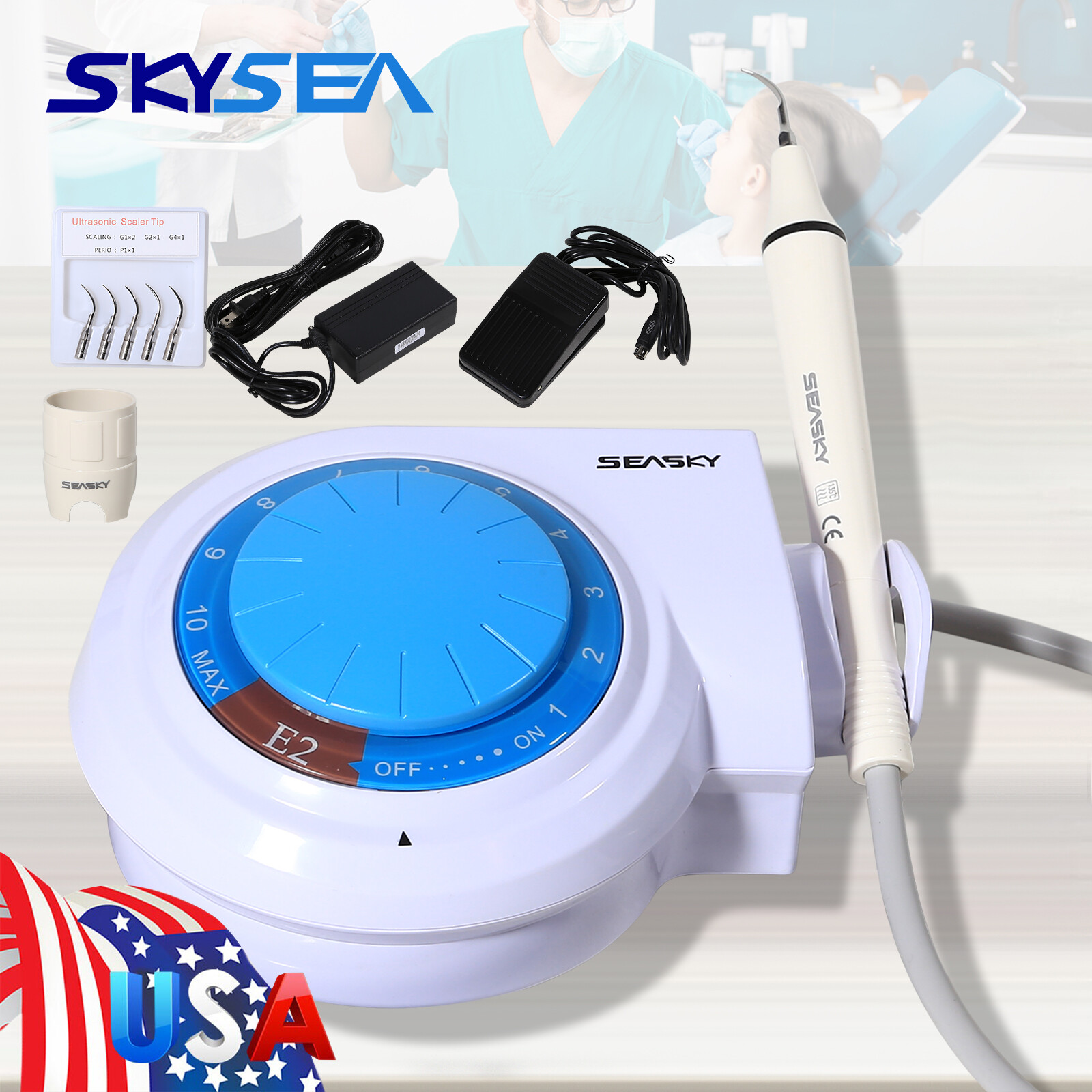 Dental Ultrasonic Scaler + Handpiece Tip*5 fit Woodpecker EMS FDA E2+ USA