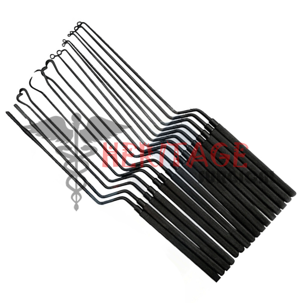 Hardy Pituitary Neuro Curettes Black Sets Of 16 with Sterilization Mesh Box