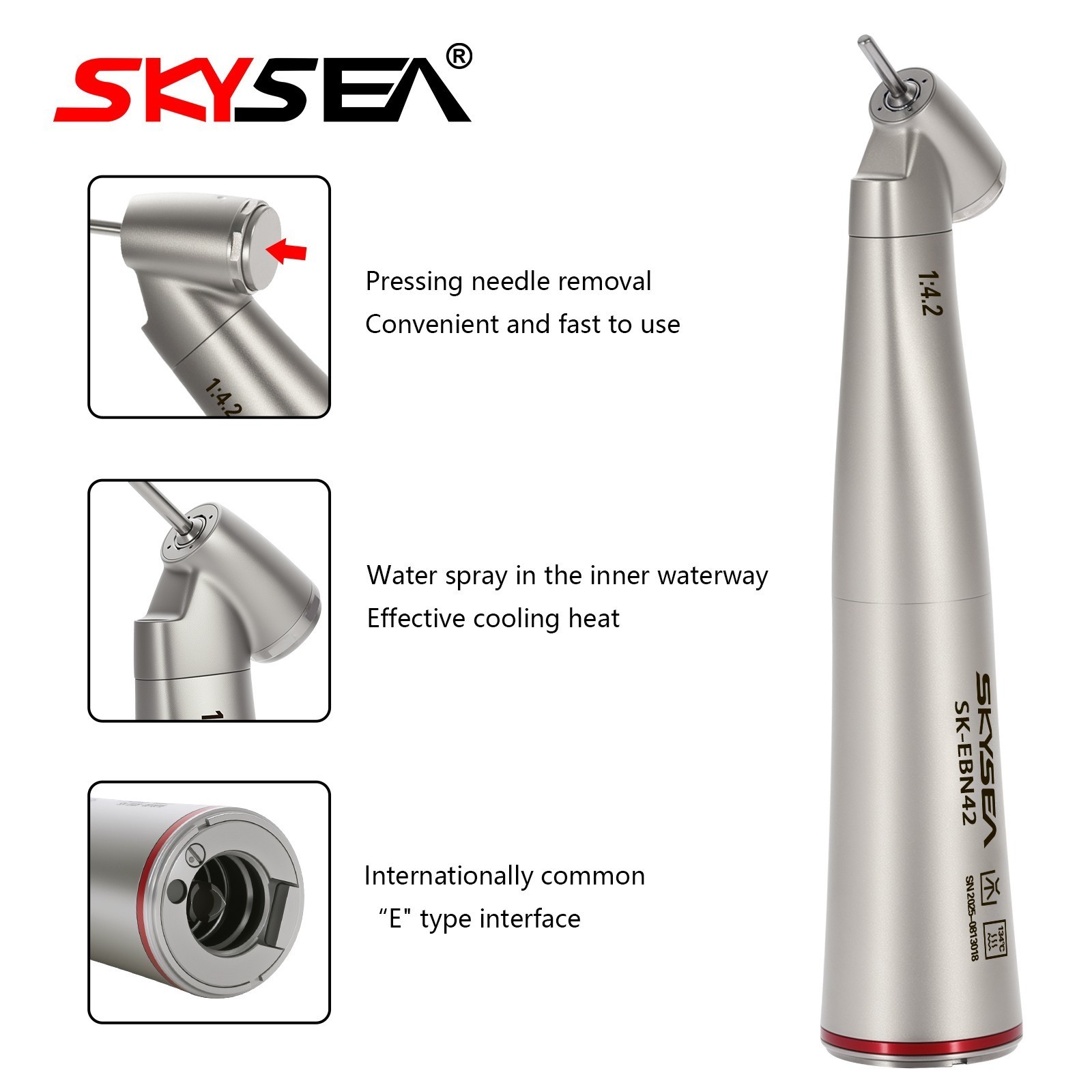 Dental 1:4.2 45 Degree LED Contra Angle Handpiece Quattro Spray Inner Cooling