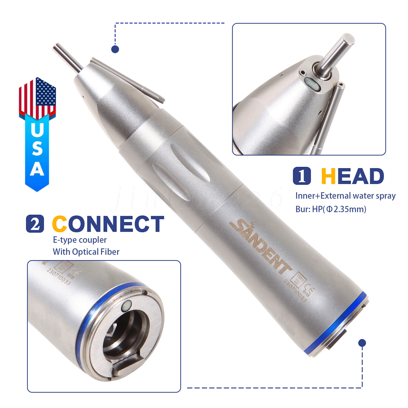 NSK Style Ti-Max X-SG65L Optic External Coolant Straight Handpiece Dental LED