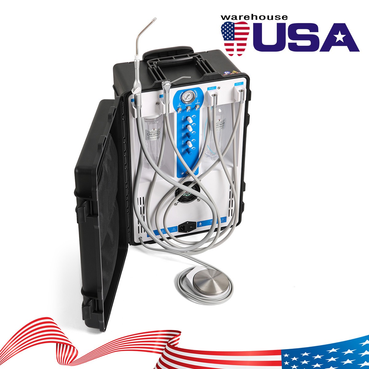 Portable Mobile Dental Delivery Unit Air Compressor Syringe Suction 4Hole /Chair