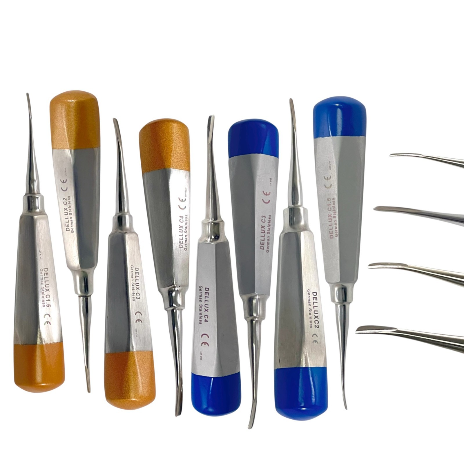GERMAN Dental Luxating Elevator Tooth Extracting Tools 8 Pcs Curved (GOLD+BLUE )