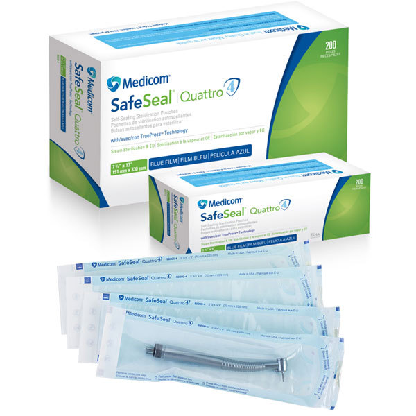 MEDICOM SAFESEAL® QUATTRO STERILIZATION POUCHES, 10″ x14.”, 200/BOX, 5 BOX/CASE