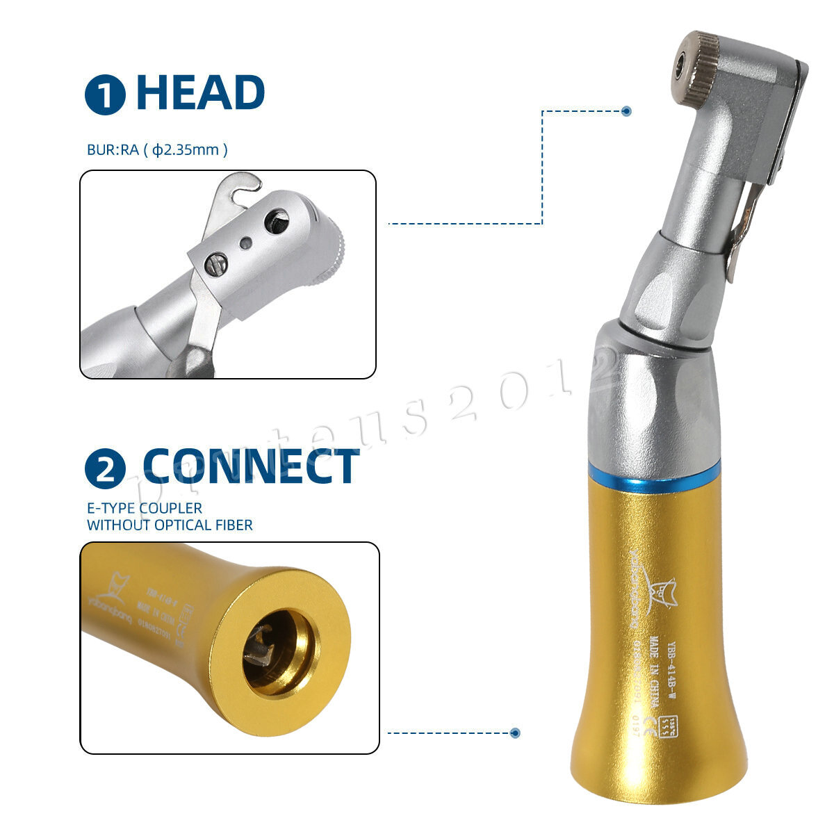 Dental Low Speed Handpiece Contra Angle Latch CA/RA 2.35mm Gold Yabangbang