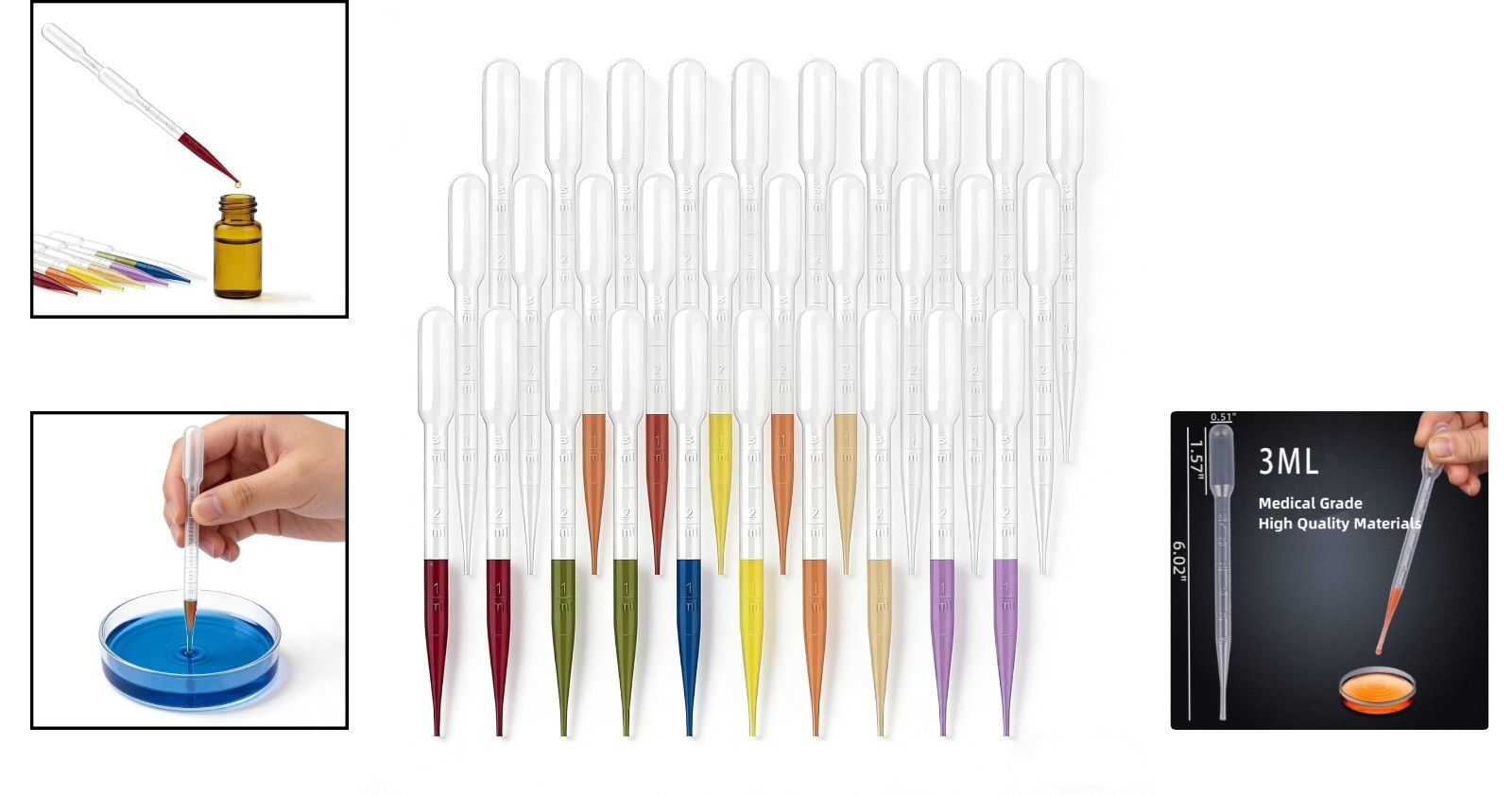 100 PCS 3ML Disposable Pipettes – Precise Graduated Eye Droppers for Crafts