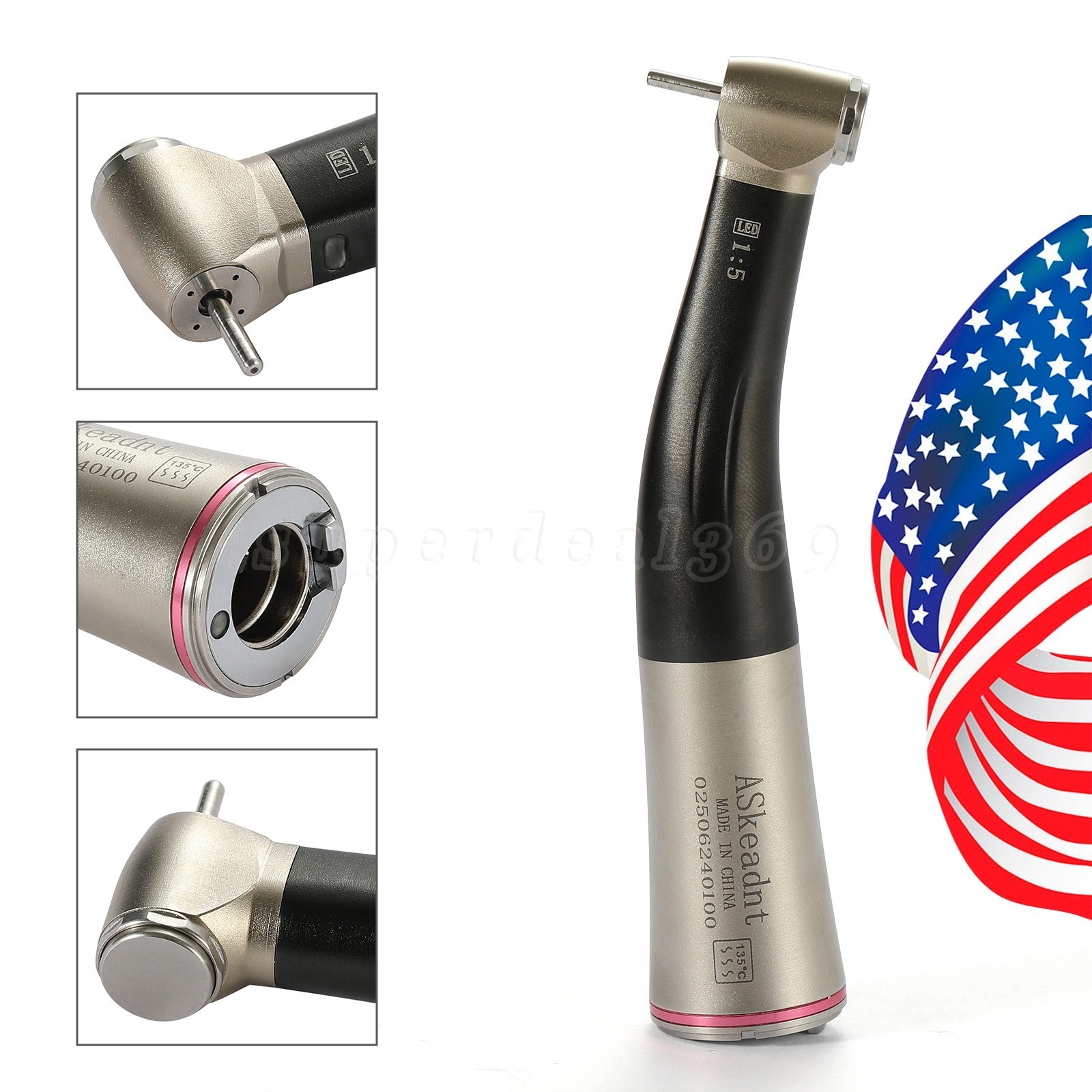 1:5 ratio Dental Fiber Optic LED Contra Angle Handpiece Inner 4 Spray /Rotor SA