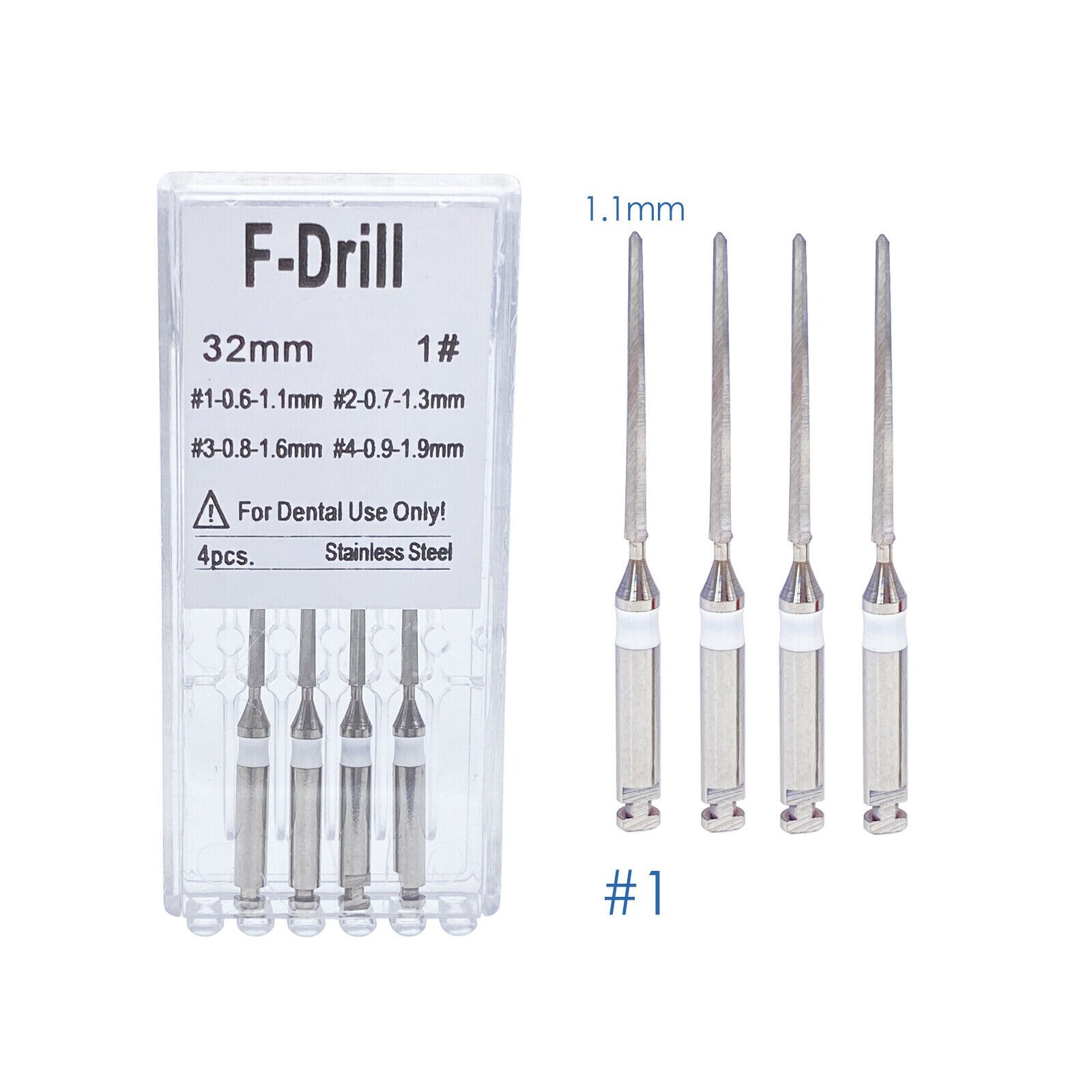 4/PK Dental Endodontic Endo Root Canal Fiber Post Drills 1.1mm 1.3mm 1.6mm 1.9mm